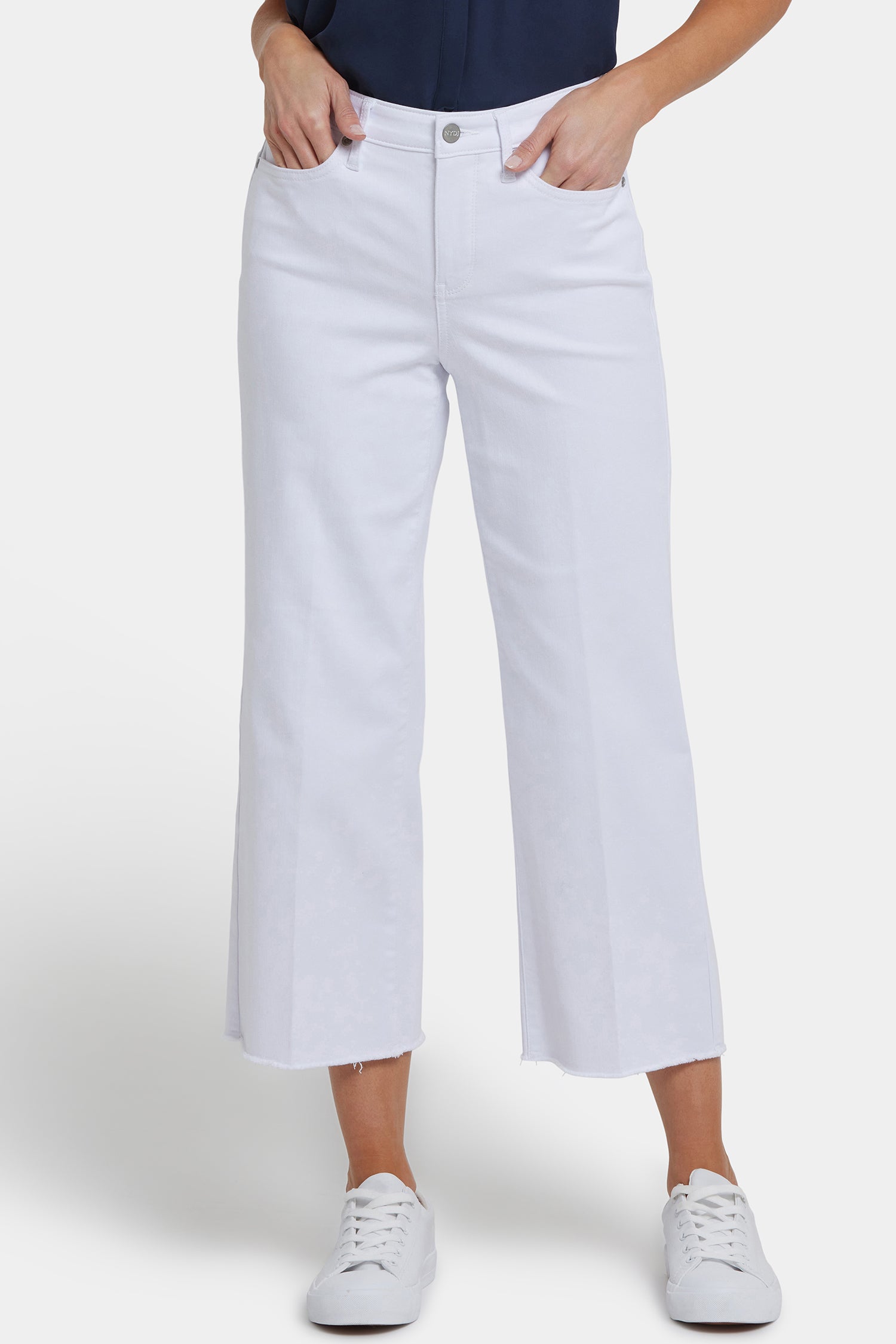 NYDJ Coco Relaxed Wide Leg Crop Jeans With High Rise And Frayed Hems - Optic White