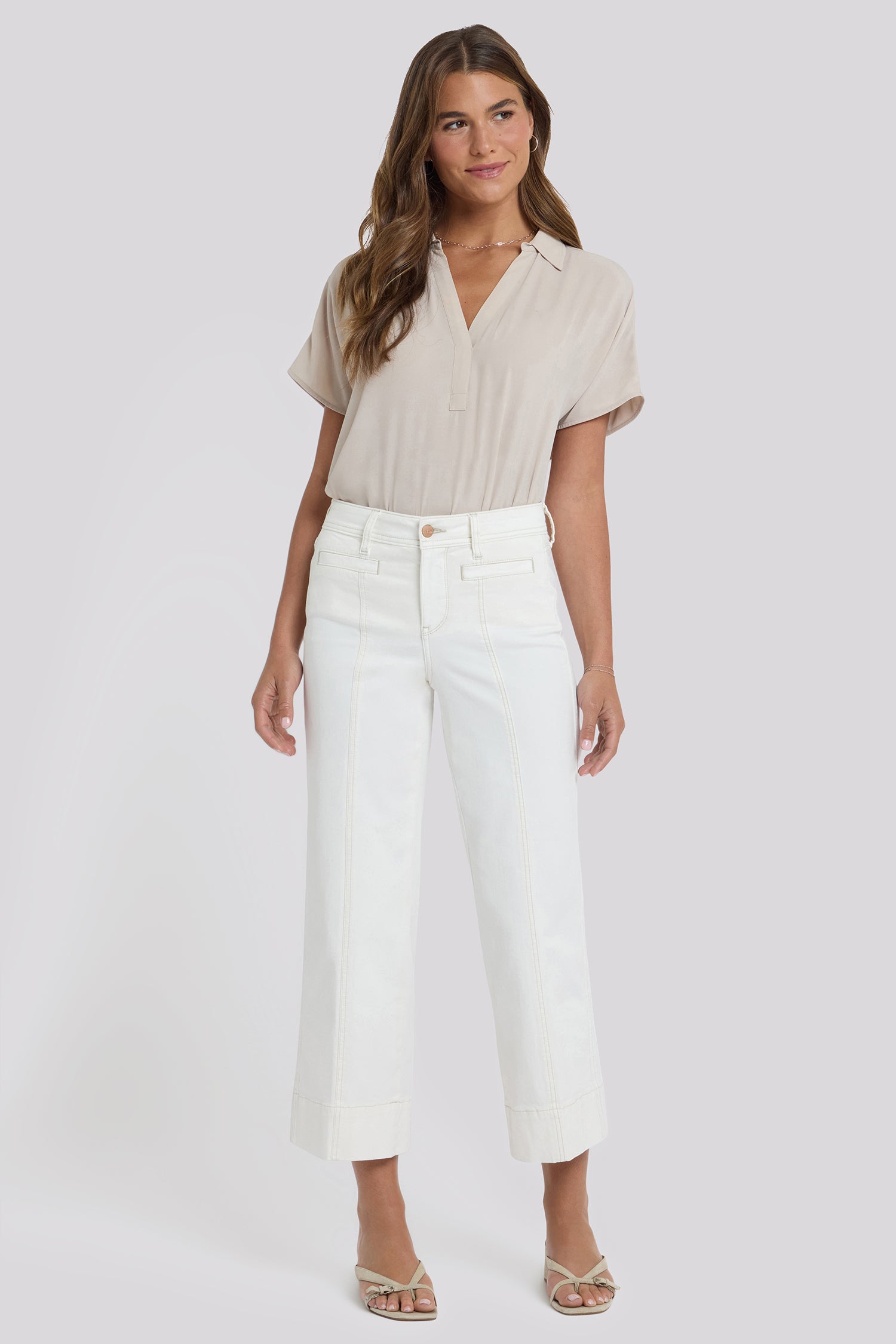 NYDJ Teresa Wide Leg Ankle Jeans With Front Seams - Vintage White