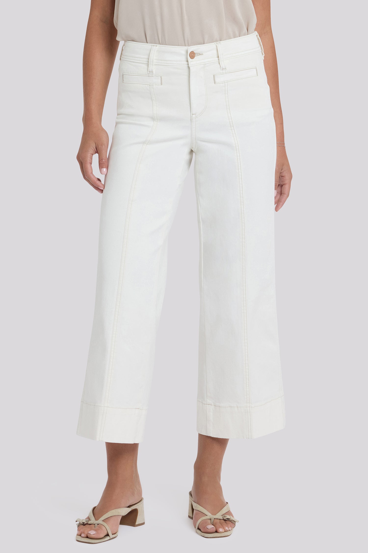NYDJ Teresa Wide Leg Ankle Jeans With Front Seams - Vintage White