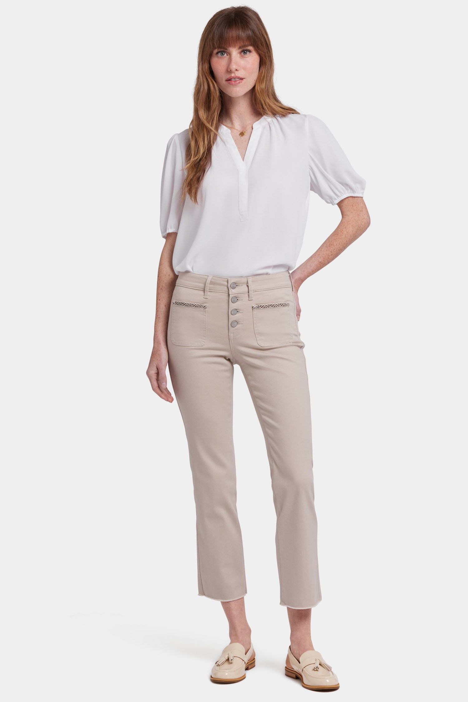 NYDJ Marilyn Straight Ankle Jeans With Patch Pockets And Geo Tape - Feather