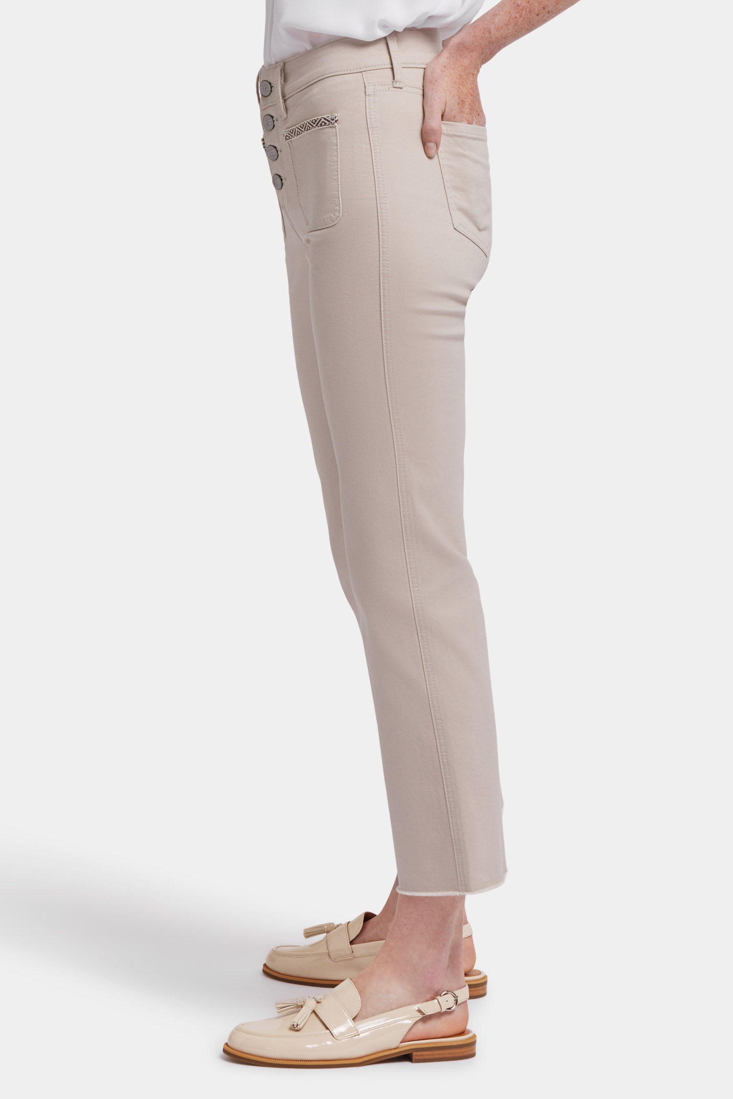 NYDJ Marilyn Straight Ankle Jeans With Patch Pockets And Geo Tape - Feather