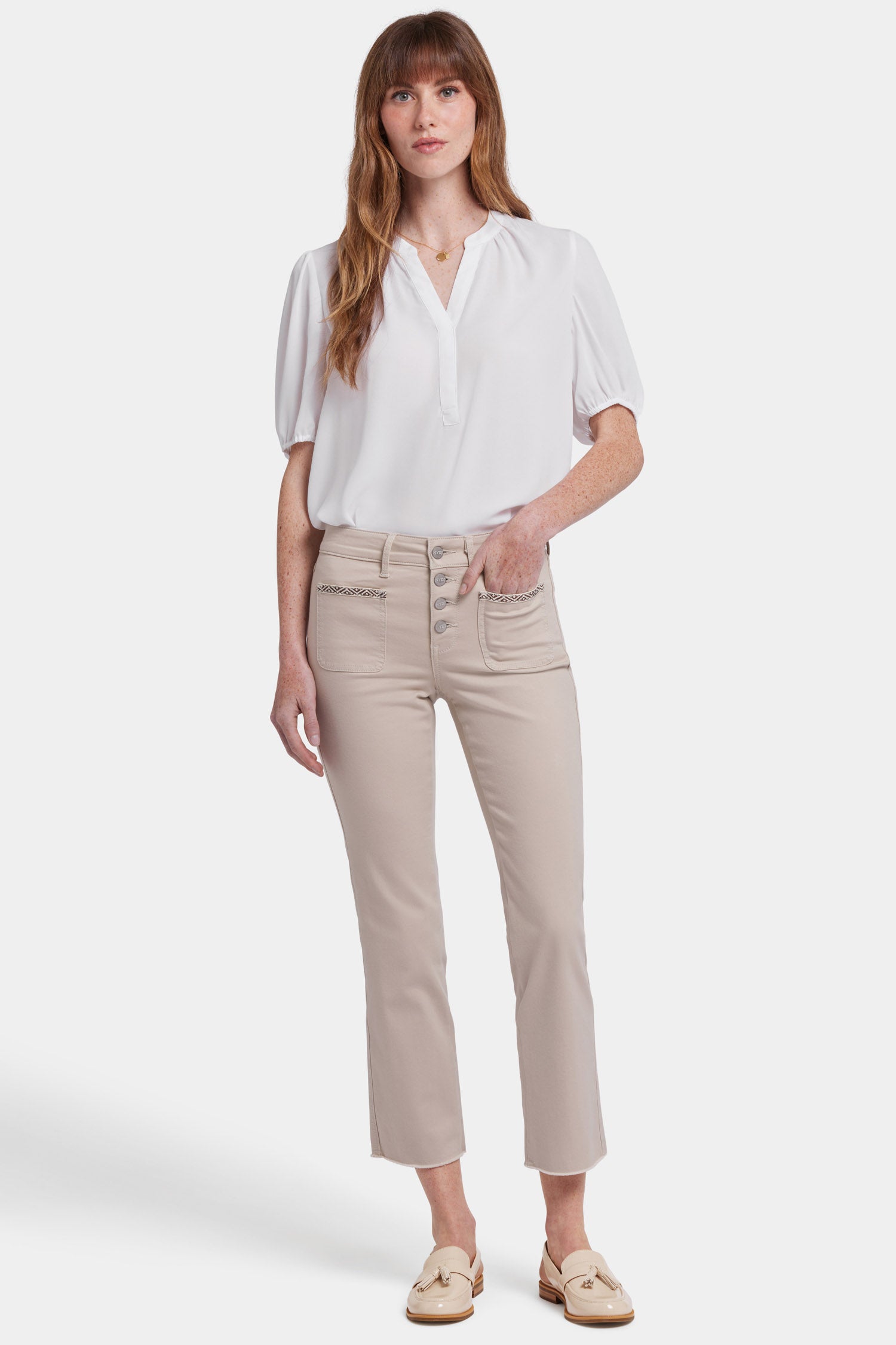 NYDJ Marilyn Straight Ankle Jeans With Patch Pockets And Geo Tape - Feather