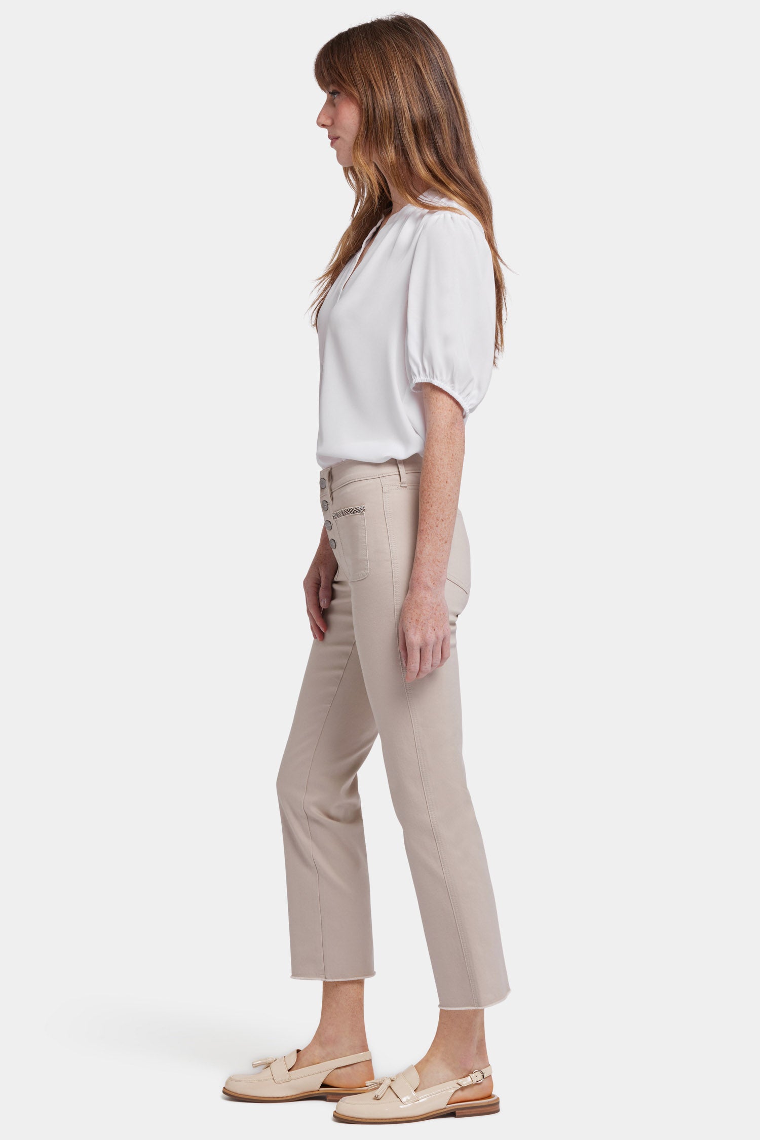 NYDJ Marilyn Straight Ankle Jeans With Patch Pockets And Geo Tape - Feather