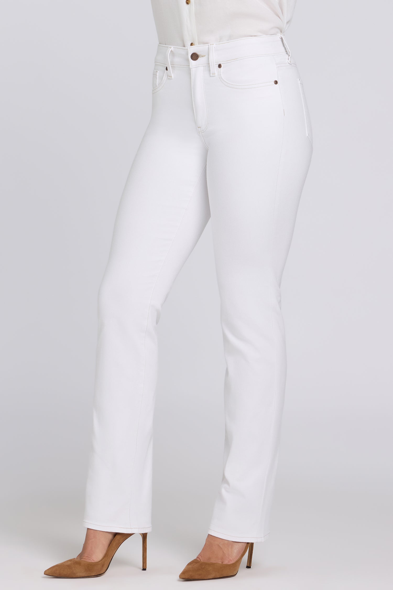 NYDJ Marilyn Straight Jeans With Contrast Stitching - Optic White