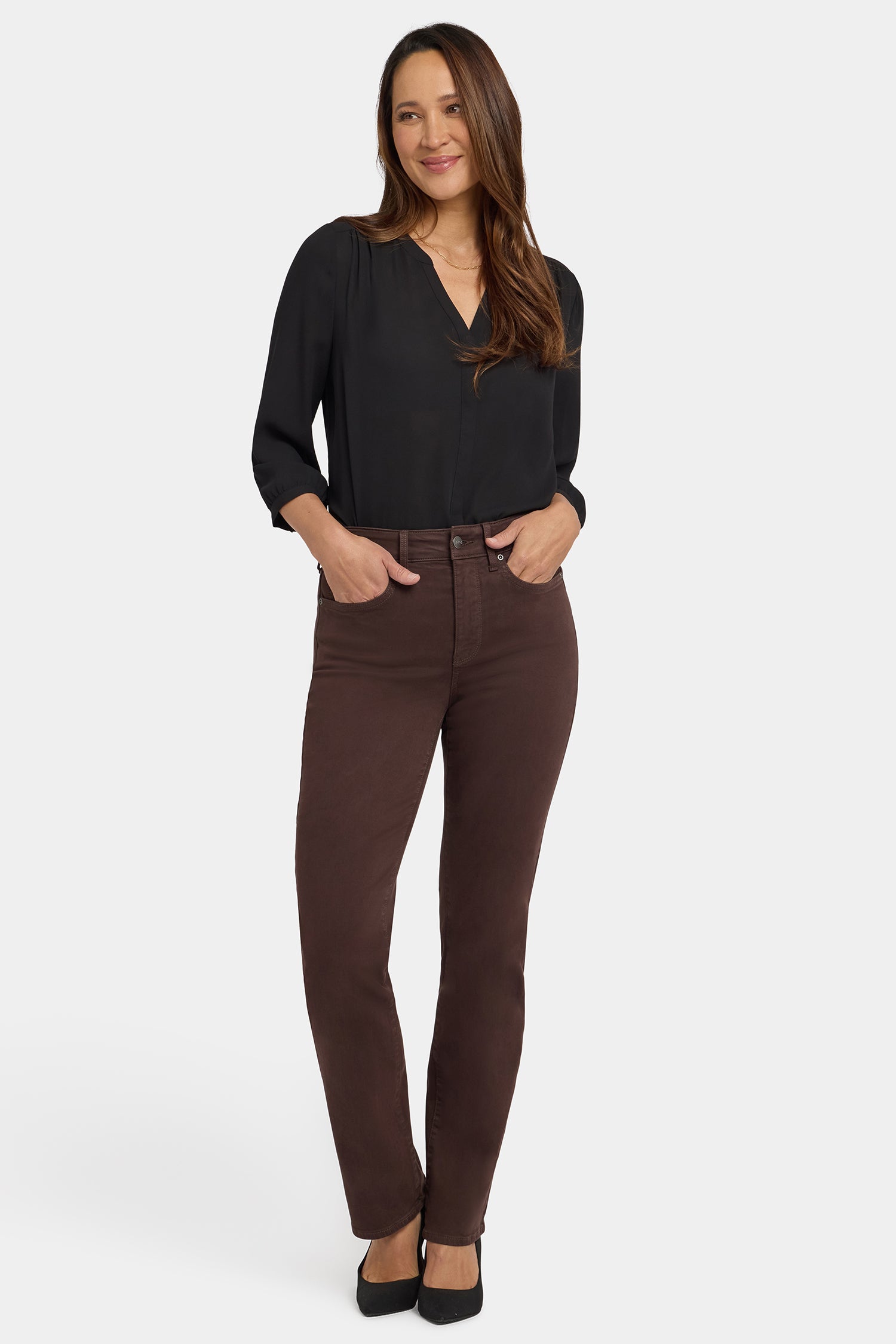 NYDJ Marilyn Straight Jeans With High Rise And 31" Inseam - Bitter Chocolate