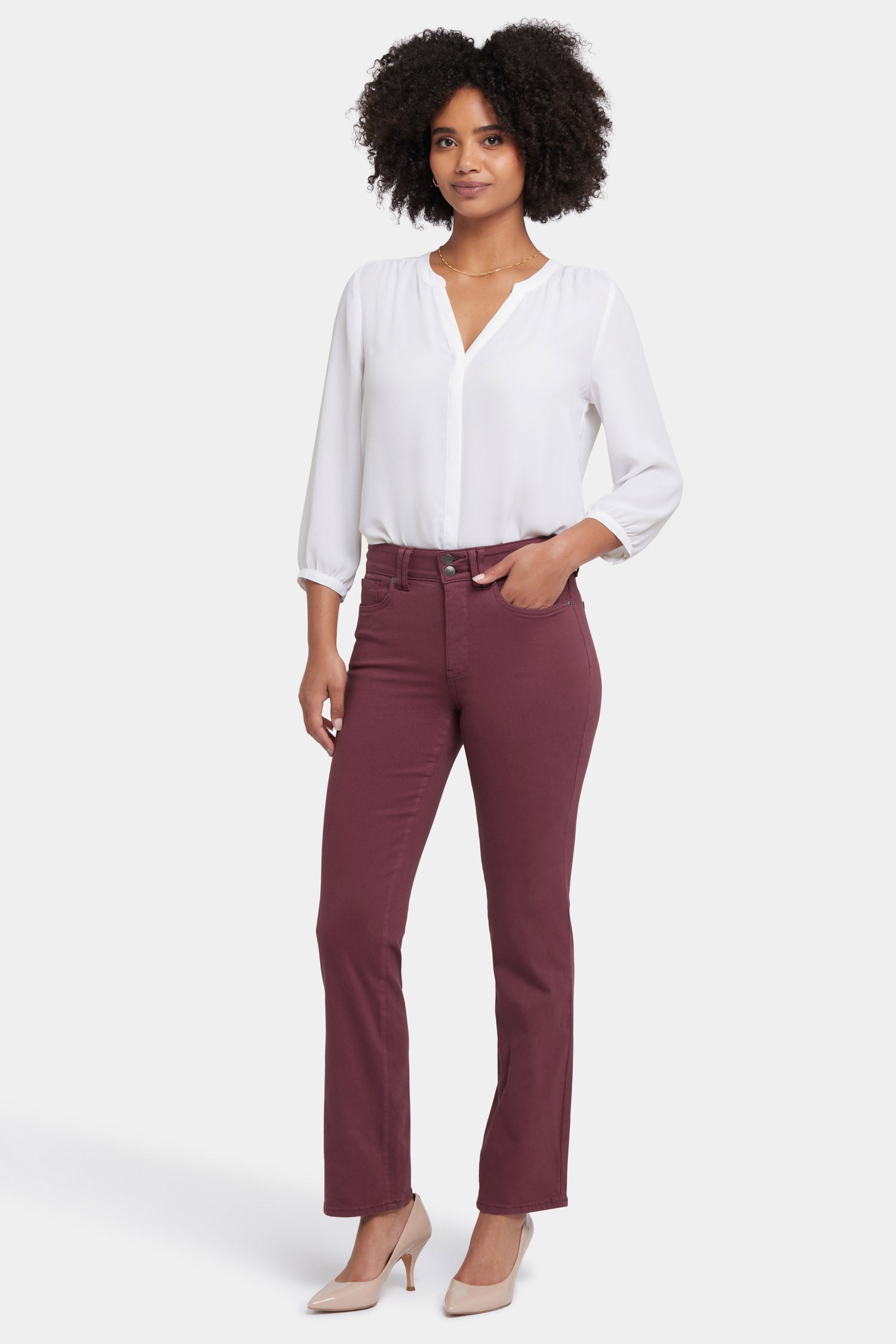 NYDJ Marilyn Straight Jeans With High Rise And Wide Waistband  - Dark Cherry