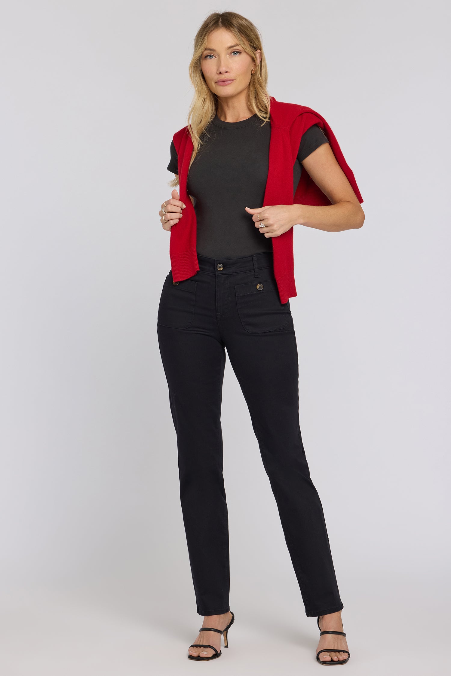 NYDJ Marilyn Straight Jeans With Front Button Patch Pockets - Black