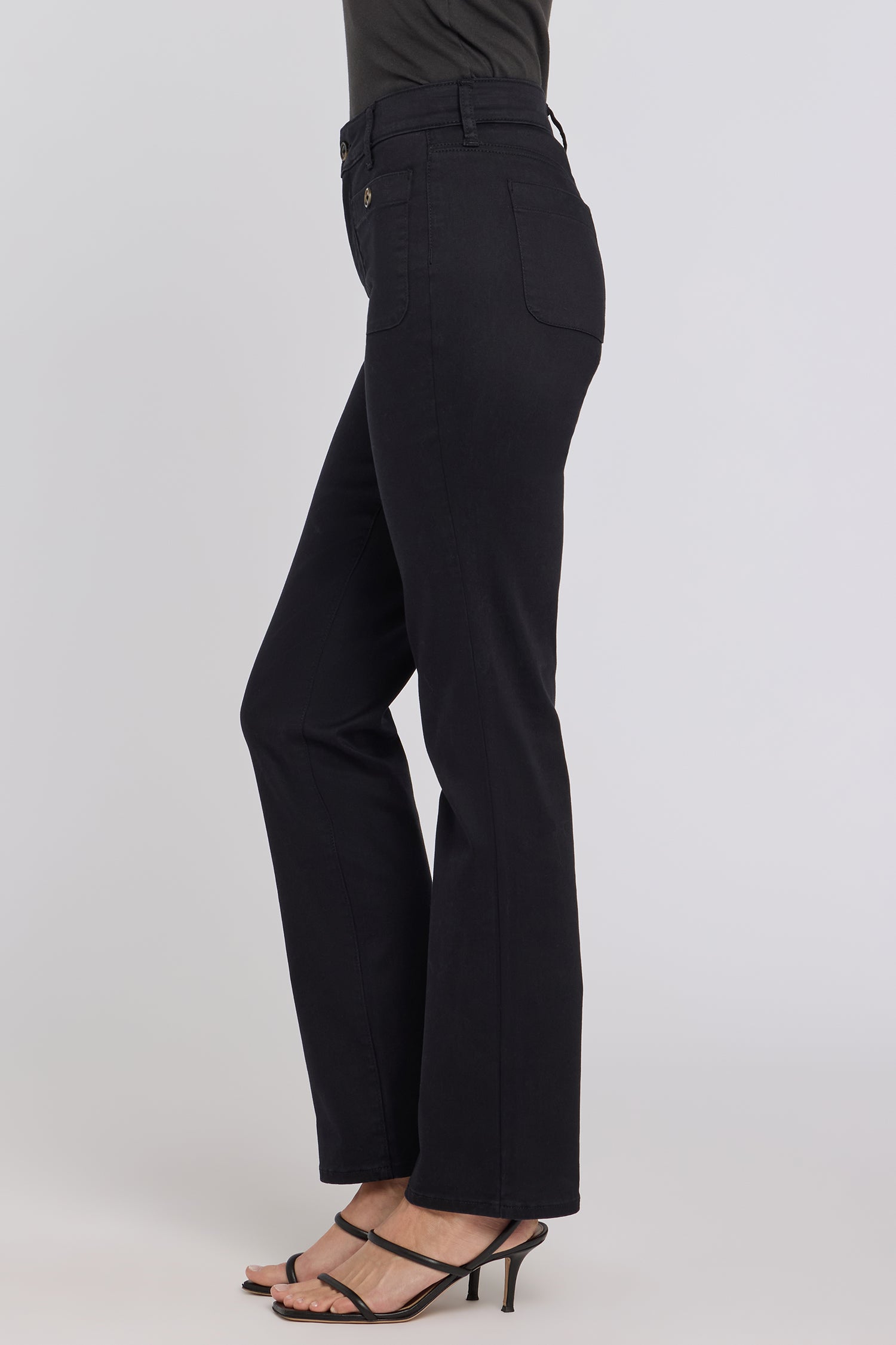 NYDJ Marilyn Straight Jeans With Front Button Patch Pockets - Black