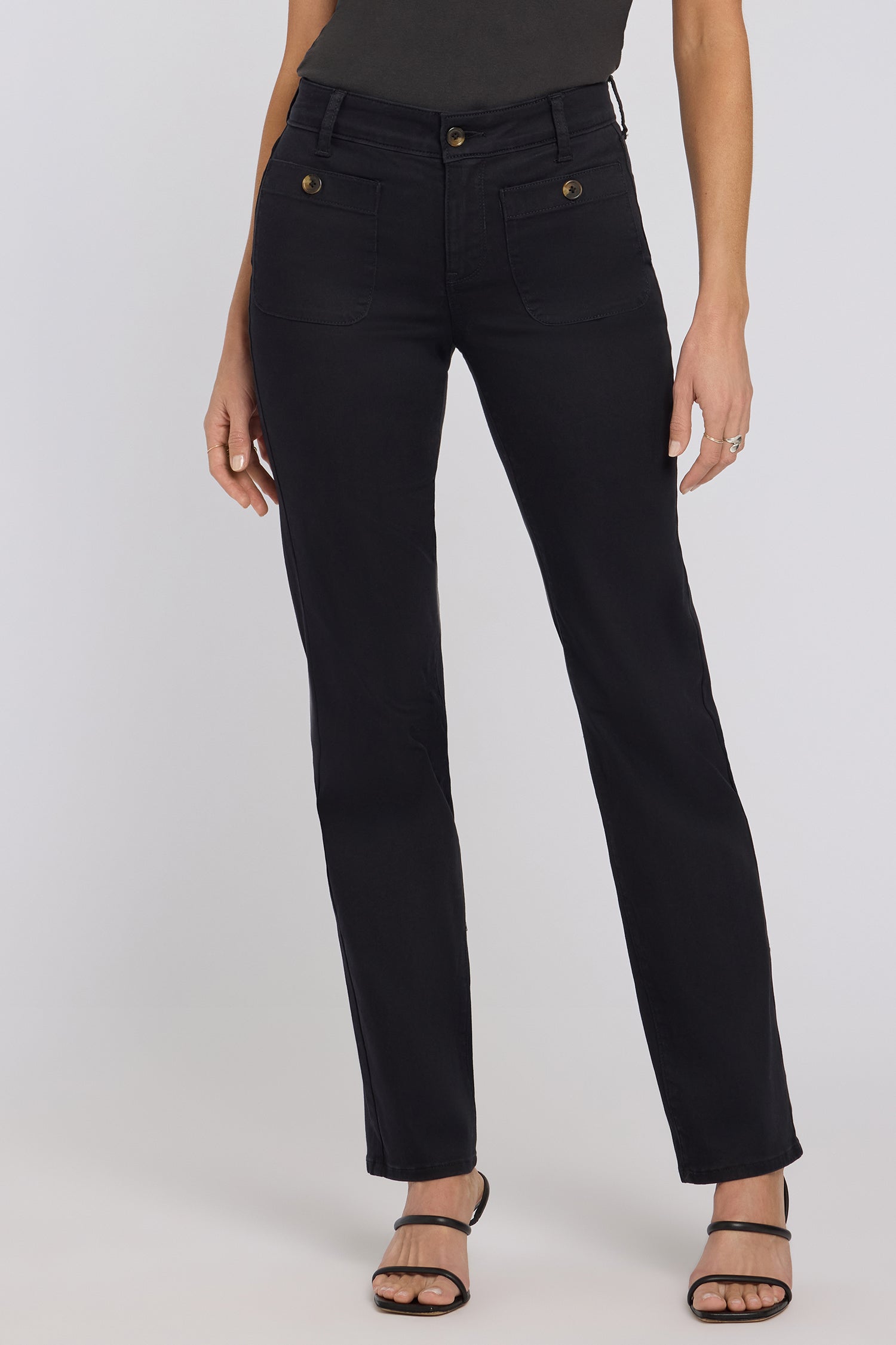 NYDJ Marilyn Straight Jeans With Front Button Patch Pockets - Black
