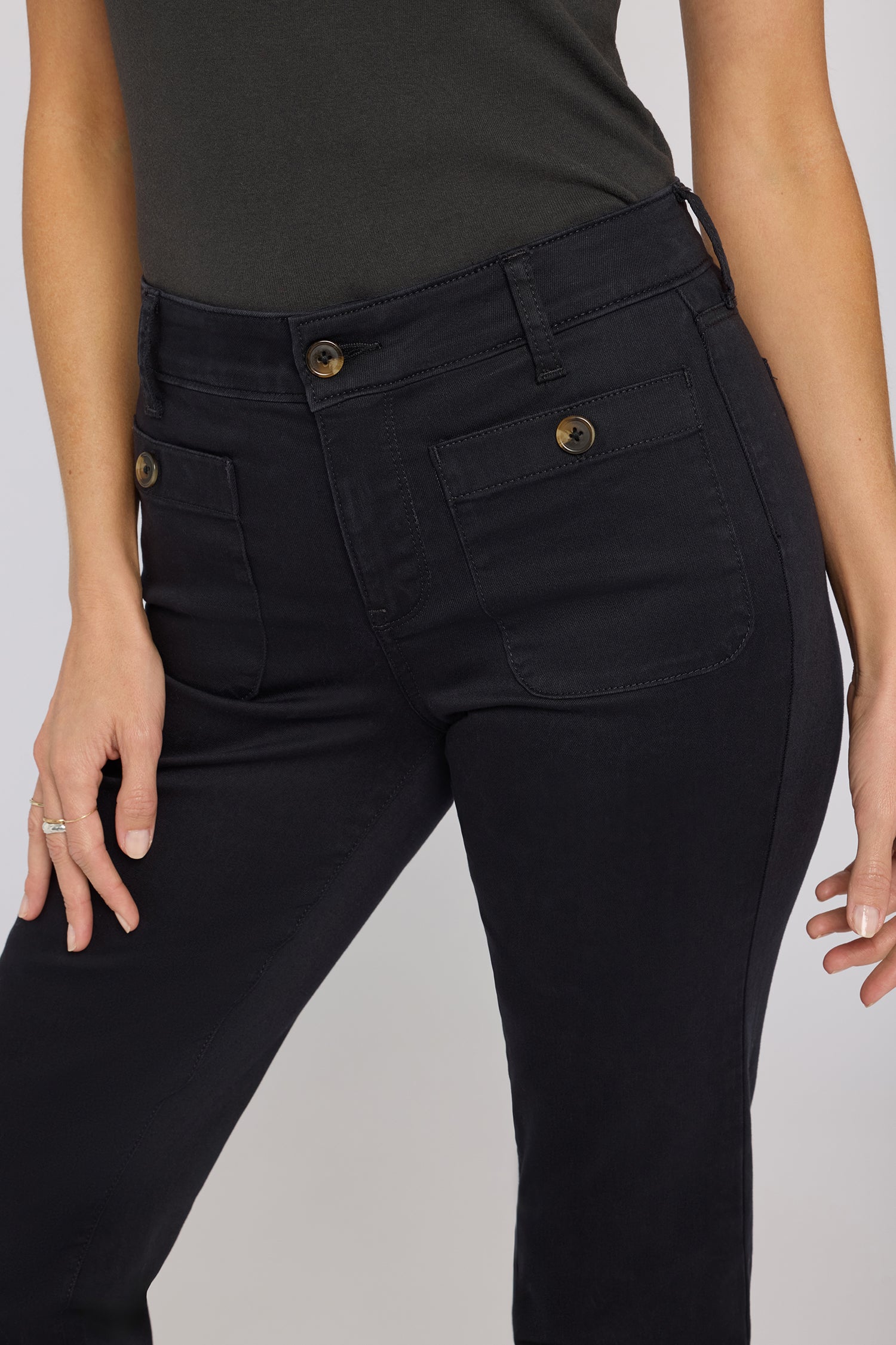 NYDJ Marilyn Straight Jeans With Front Button Patch Pockets - Black