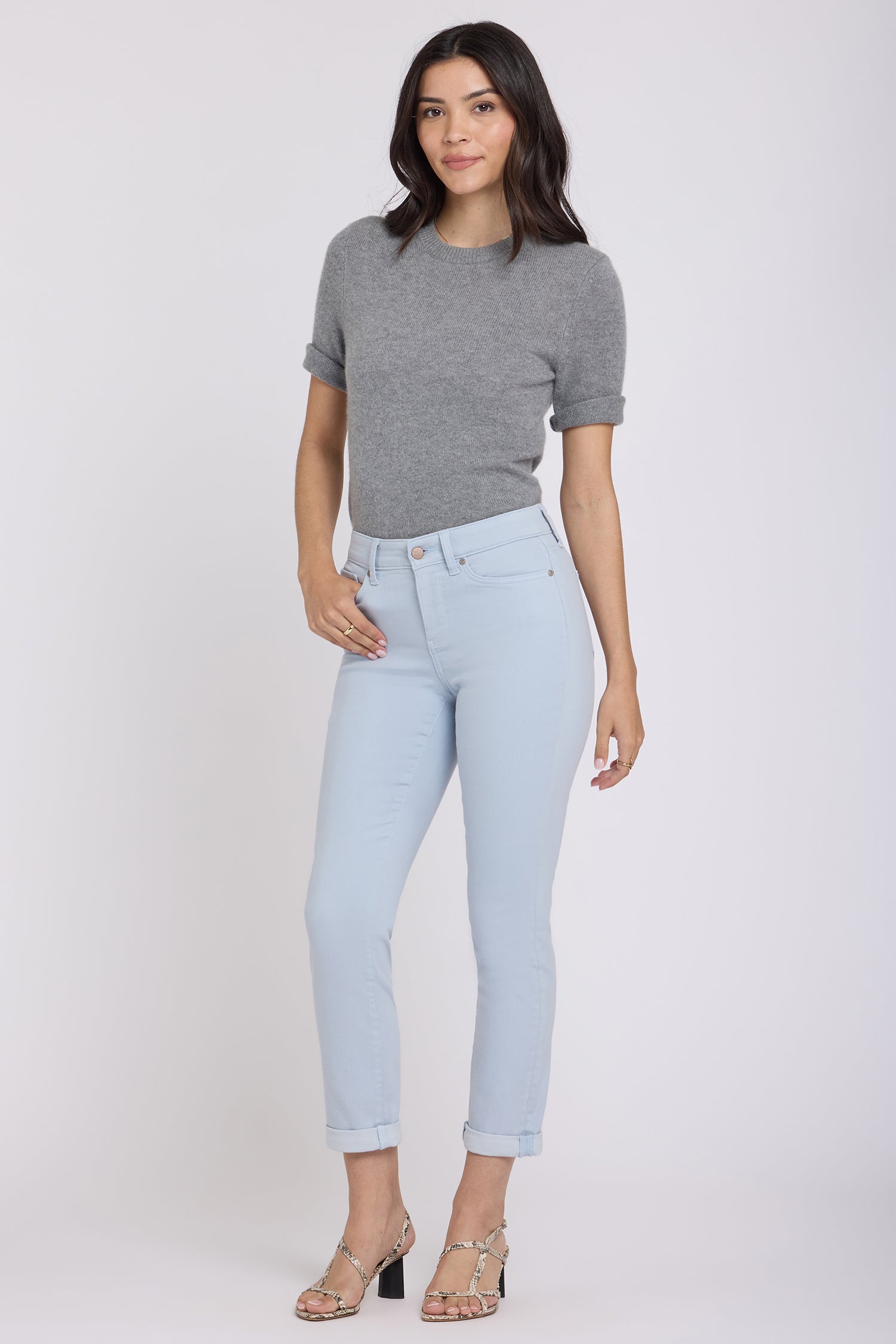 NYDJ Sheri Slim Straight Ankle Jeans With Roll Cuffs - Blue Clover