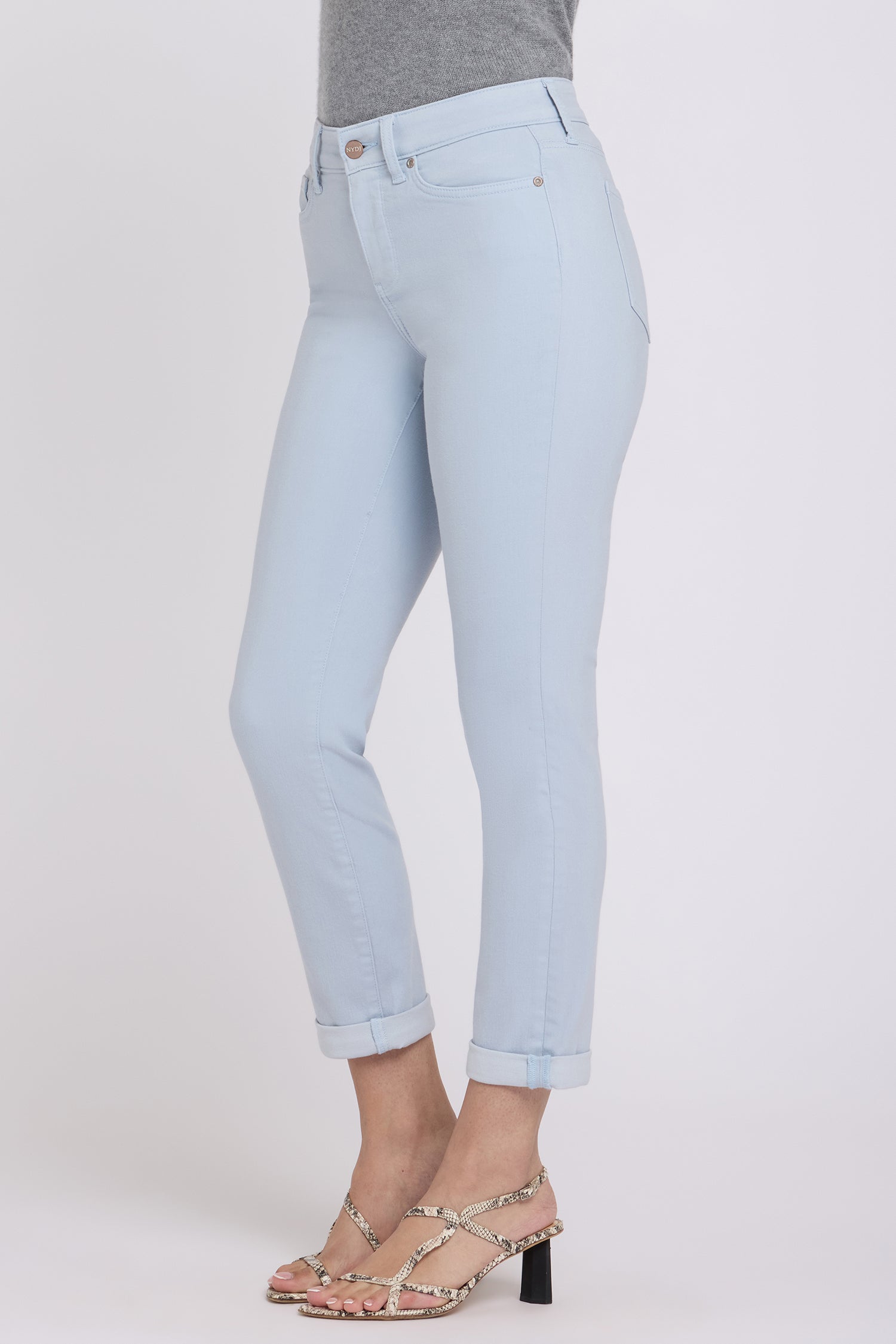 NYDJ Sheri Slim Straight Ankle Jeans With Roll Cuffs - Blue Clover