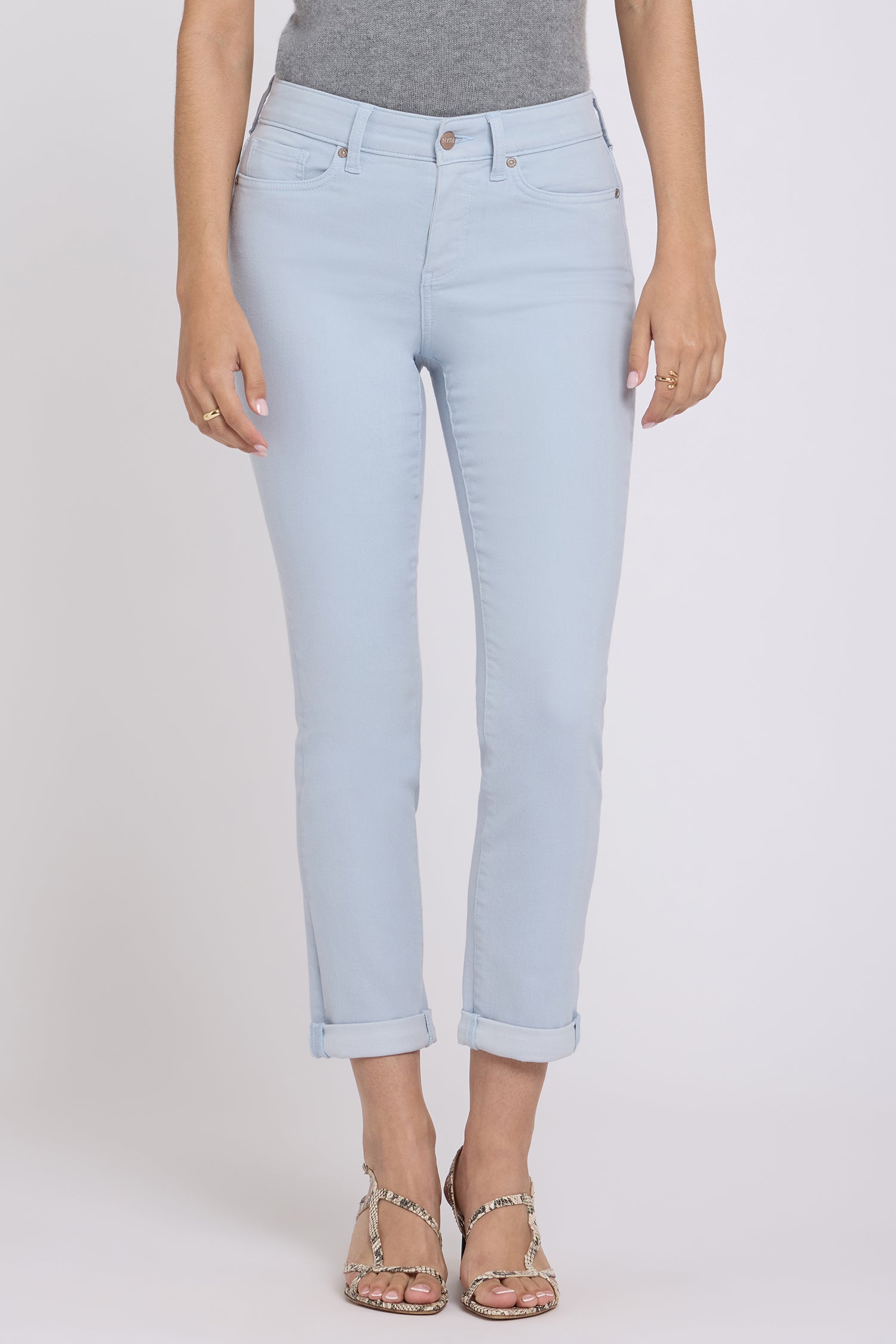 NYDJ Sheri Slim Straight Ankle Jeans With Roll Cuffs - Blue Clover