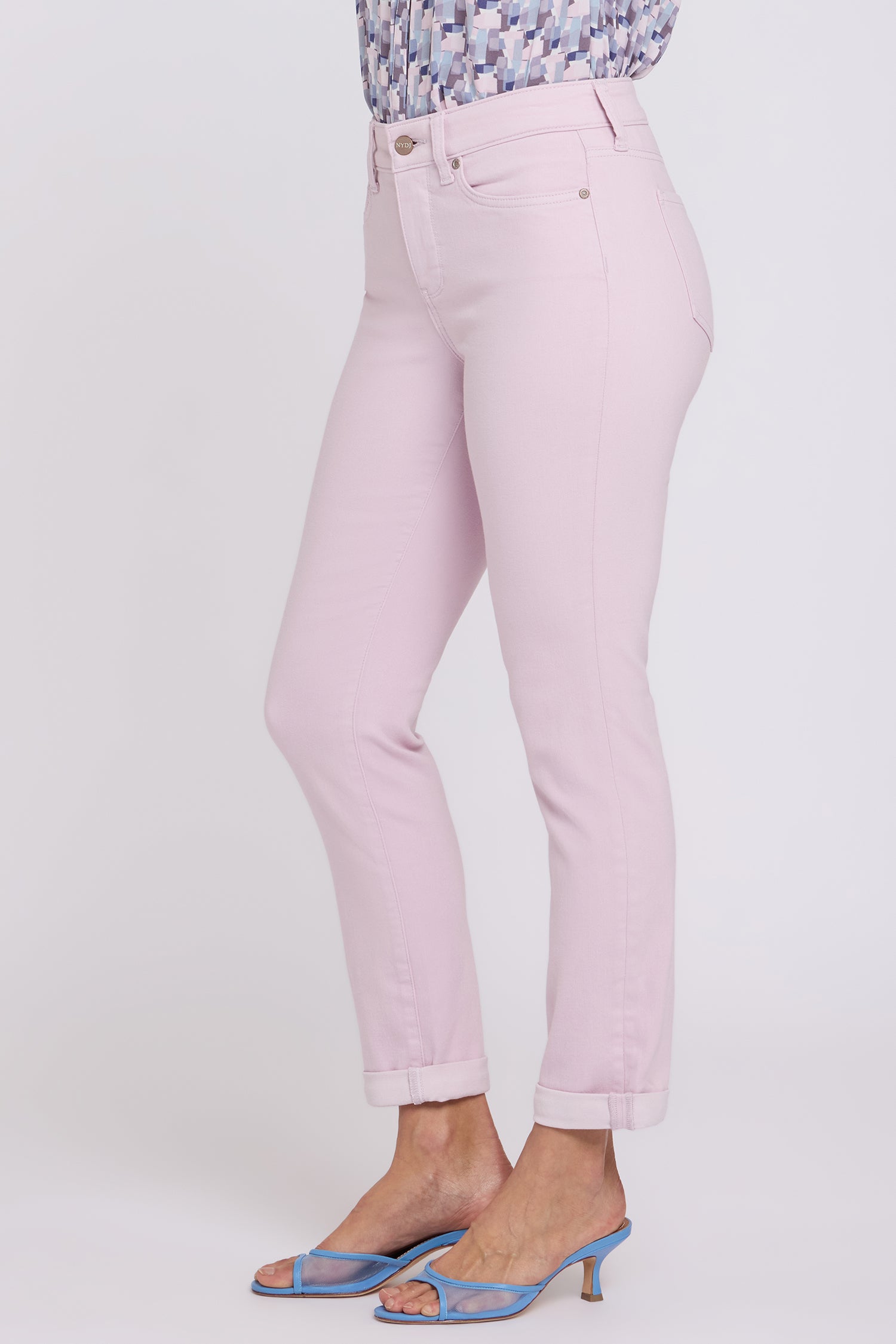 NYDJ Sheri Slim Straight Ankle Jeans With Roll Cuffs - Light Lilac