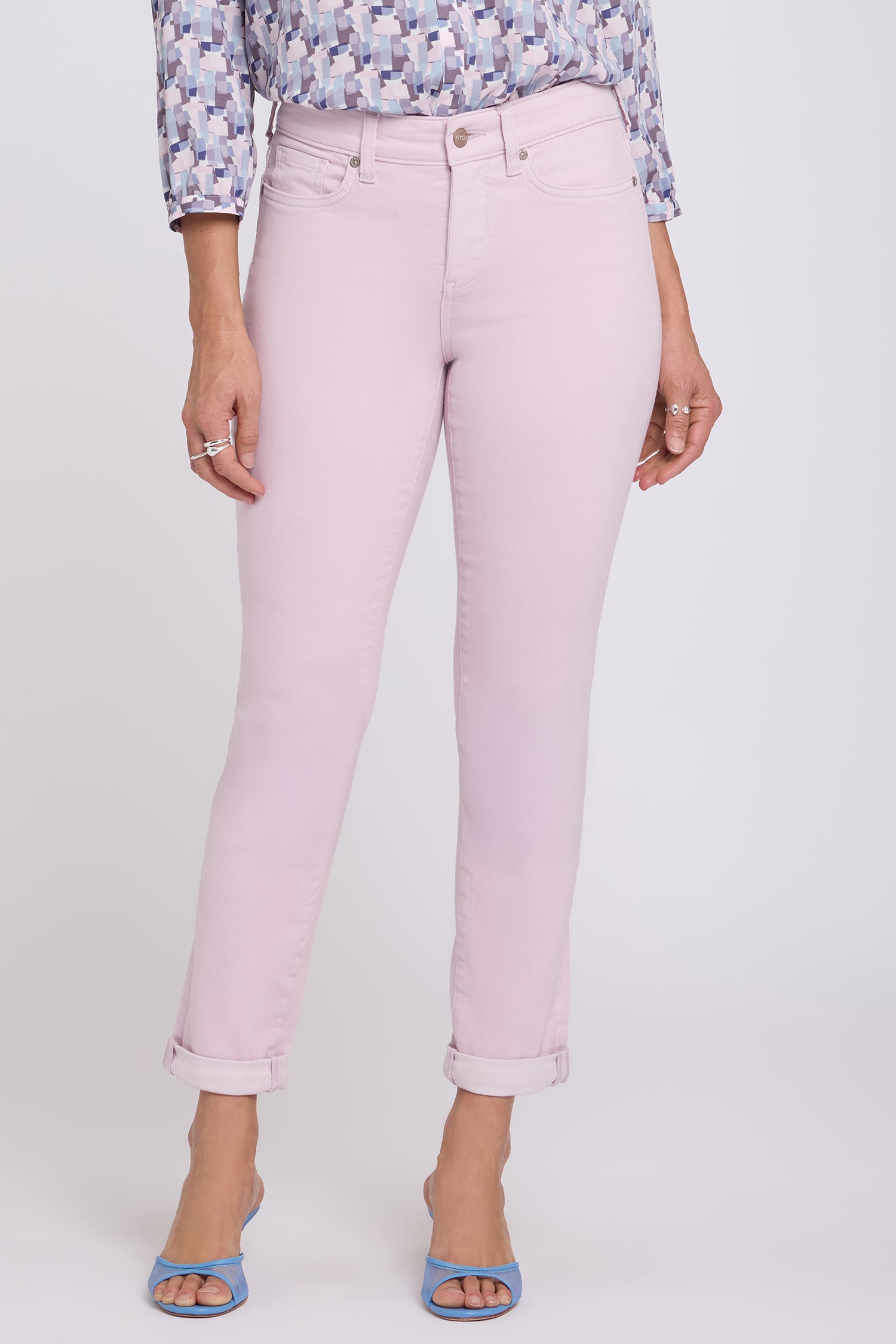 NYDJ Sheri Slim Straight Ankle Jeans With Roll Cuffs - Light Lilac