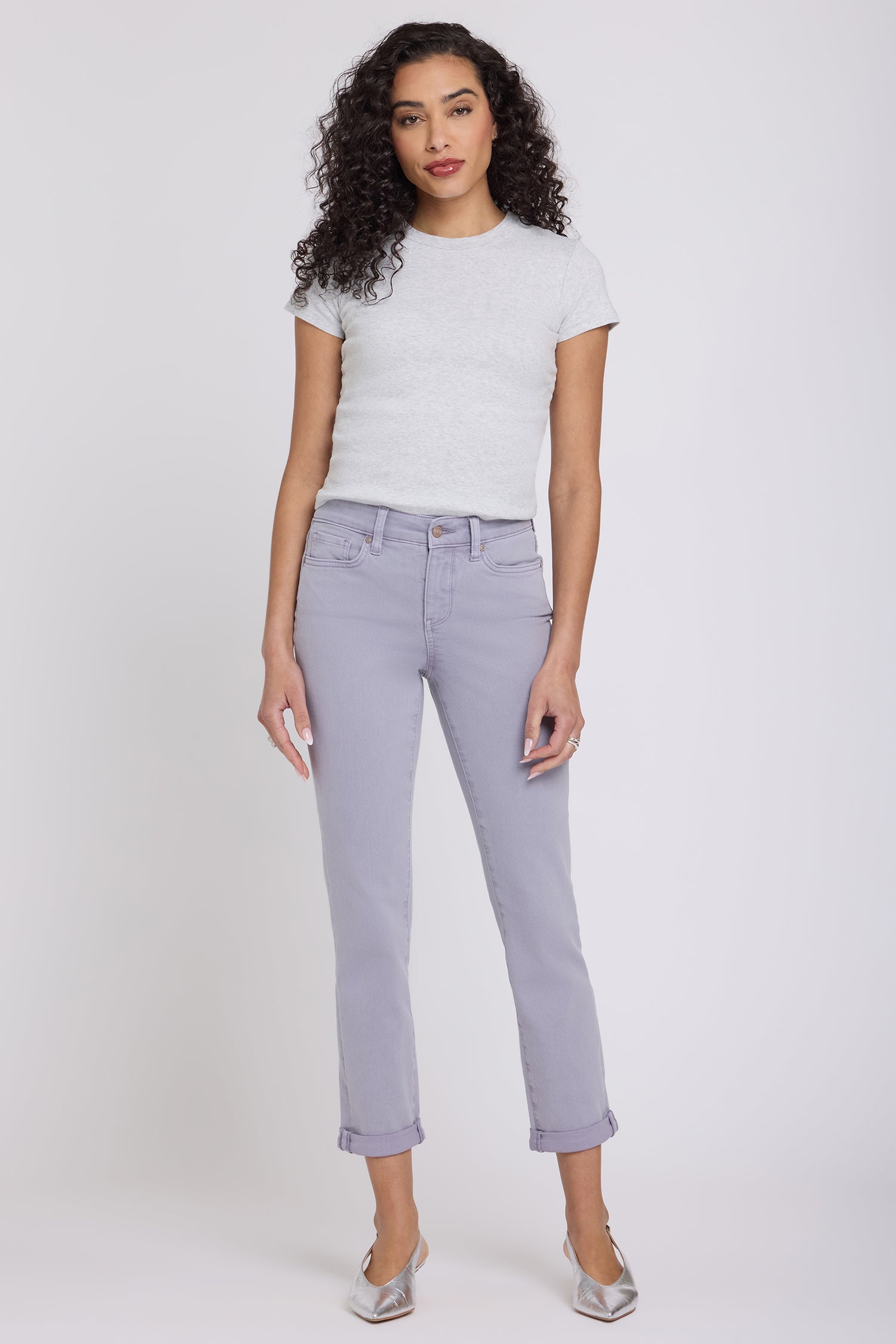 NYDJ Sheri Slim Straight Ankle Jeans With Roll Cuffs - Vintage Lavender