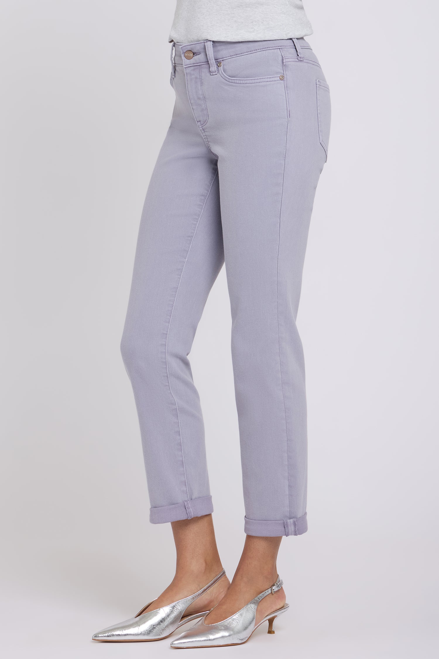 NYDJ Sheri Slim Straight Ankle Jeans With Roll Cuffs - Vintage Lavender