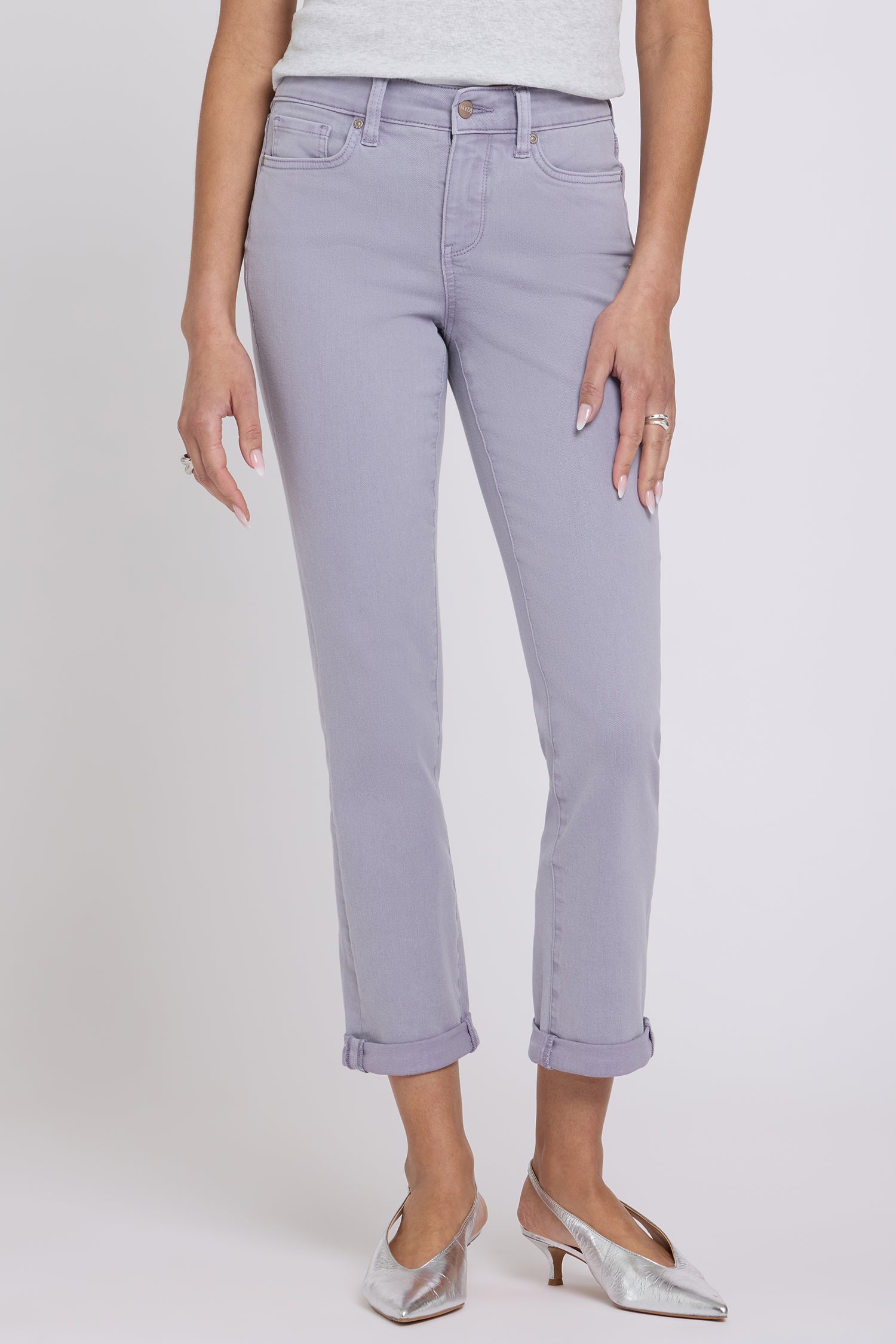 NYDJ Sheri Slim Straight Ankle Jeans With Roll Cuffs - Vintage Lavender