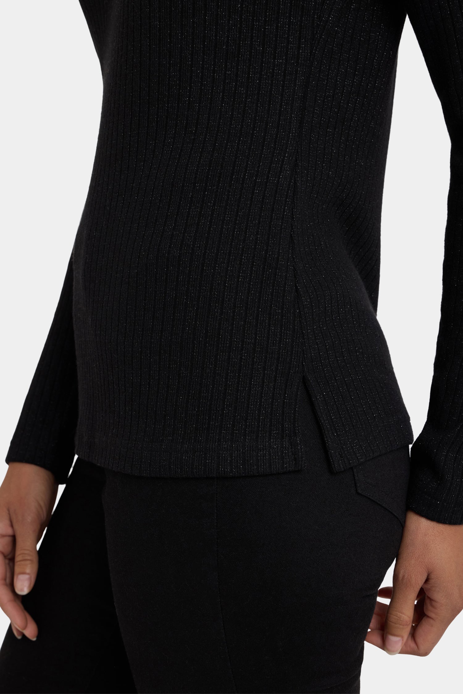 NYDJ Shimmer Rib Knit Henley Top  - Black