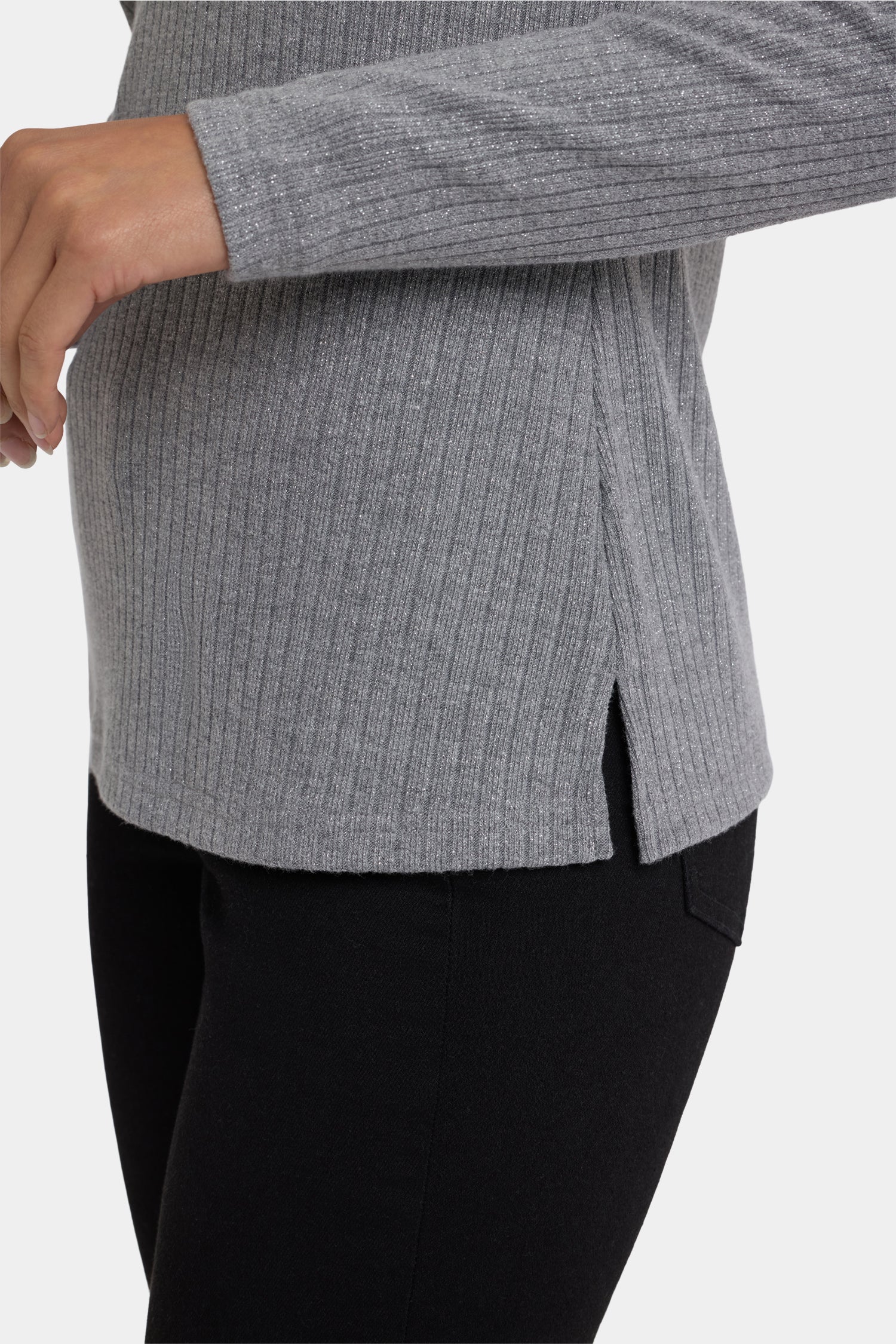 NYDJ Shimmer Rib Knit Henley Top  - Heather Grey