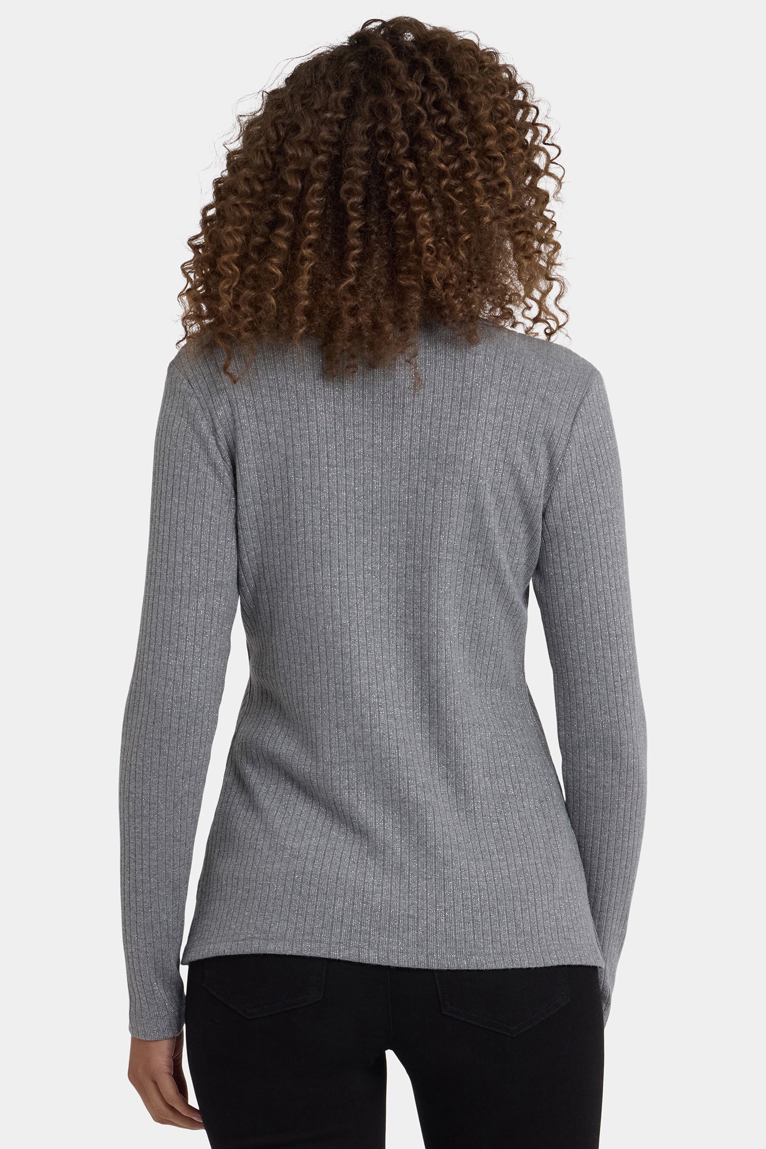 NYDJ Shimmer Rib Knit Henley Top  - Heather Grey