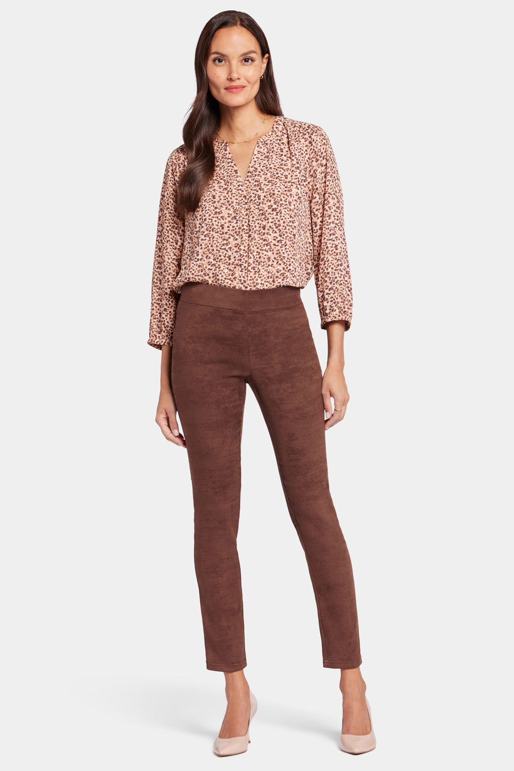NYDJ Basic Legging Pants In Stretch Faux Suede - Dark Chocolate