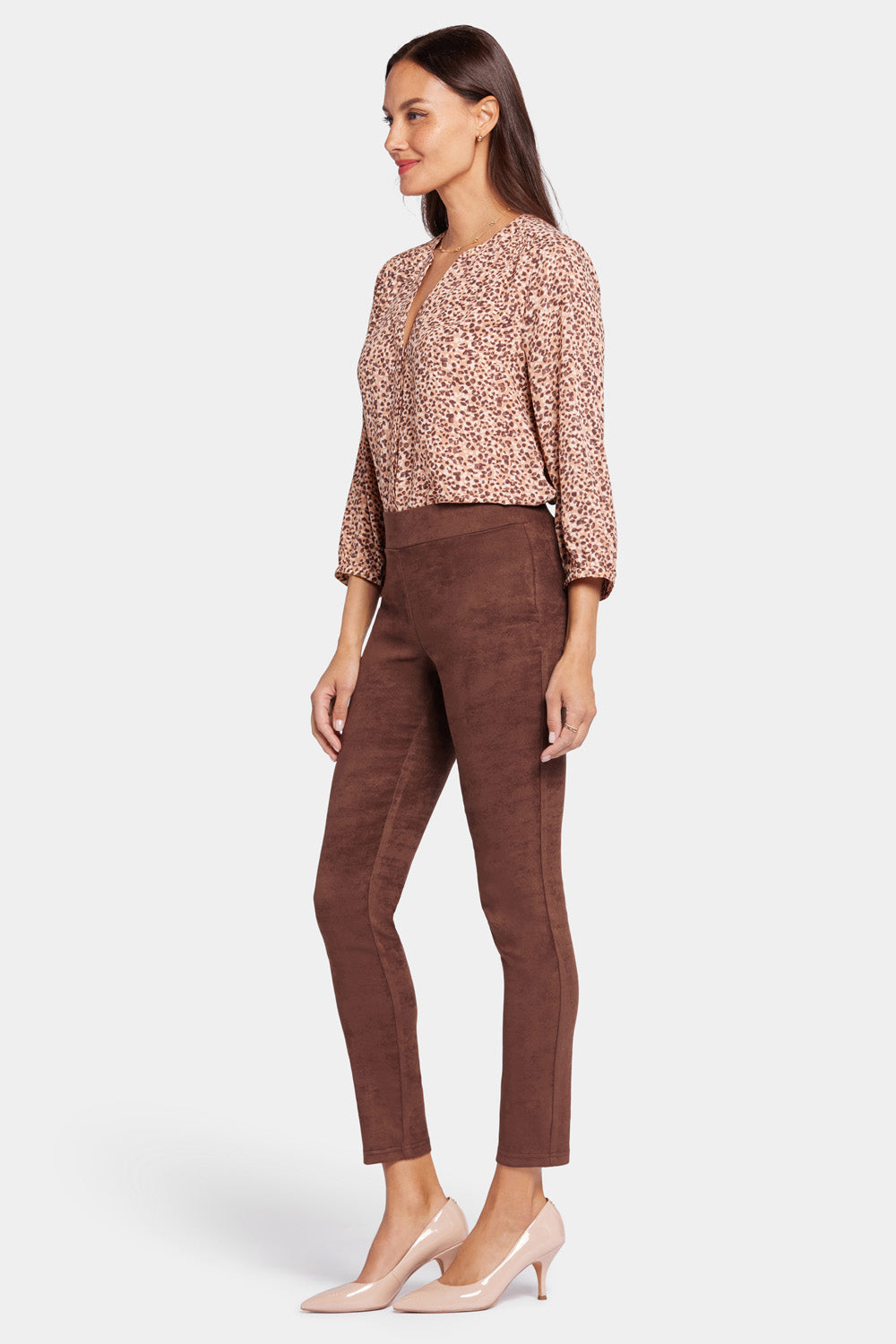 NYDJ Basic Legging Pants In Stretch Faux Suede - Dark Chocolate