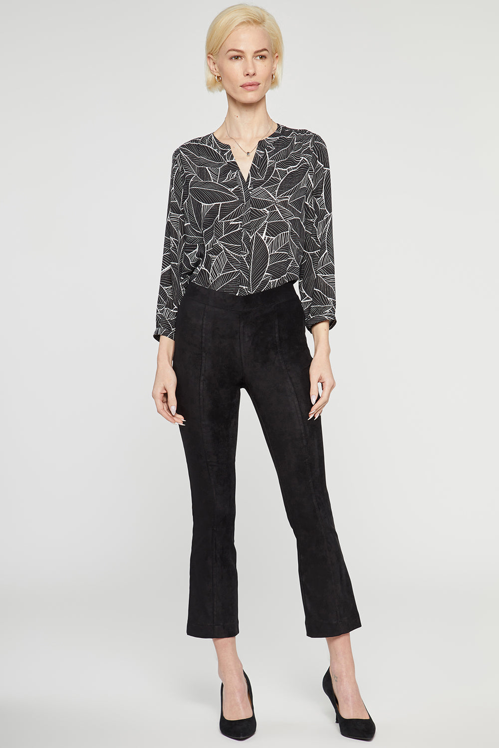NYDJ Slim Bootcut Pull-On Pants In Stretch Faux Suede - Black