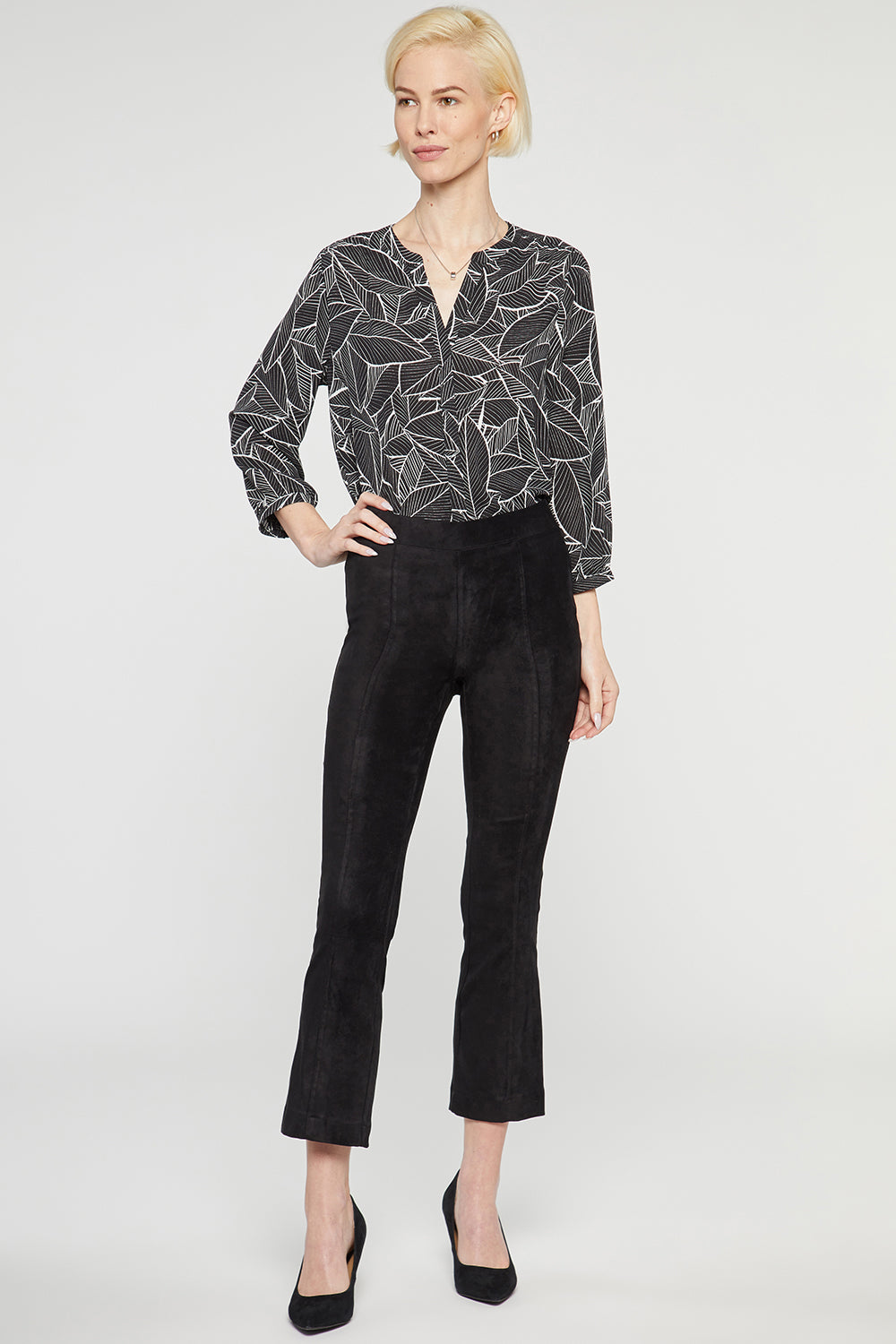 NYDJ Slim Bootcut Pull-On Pants In Stretch Faux Suede - Black