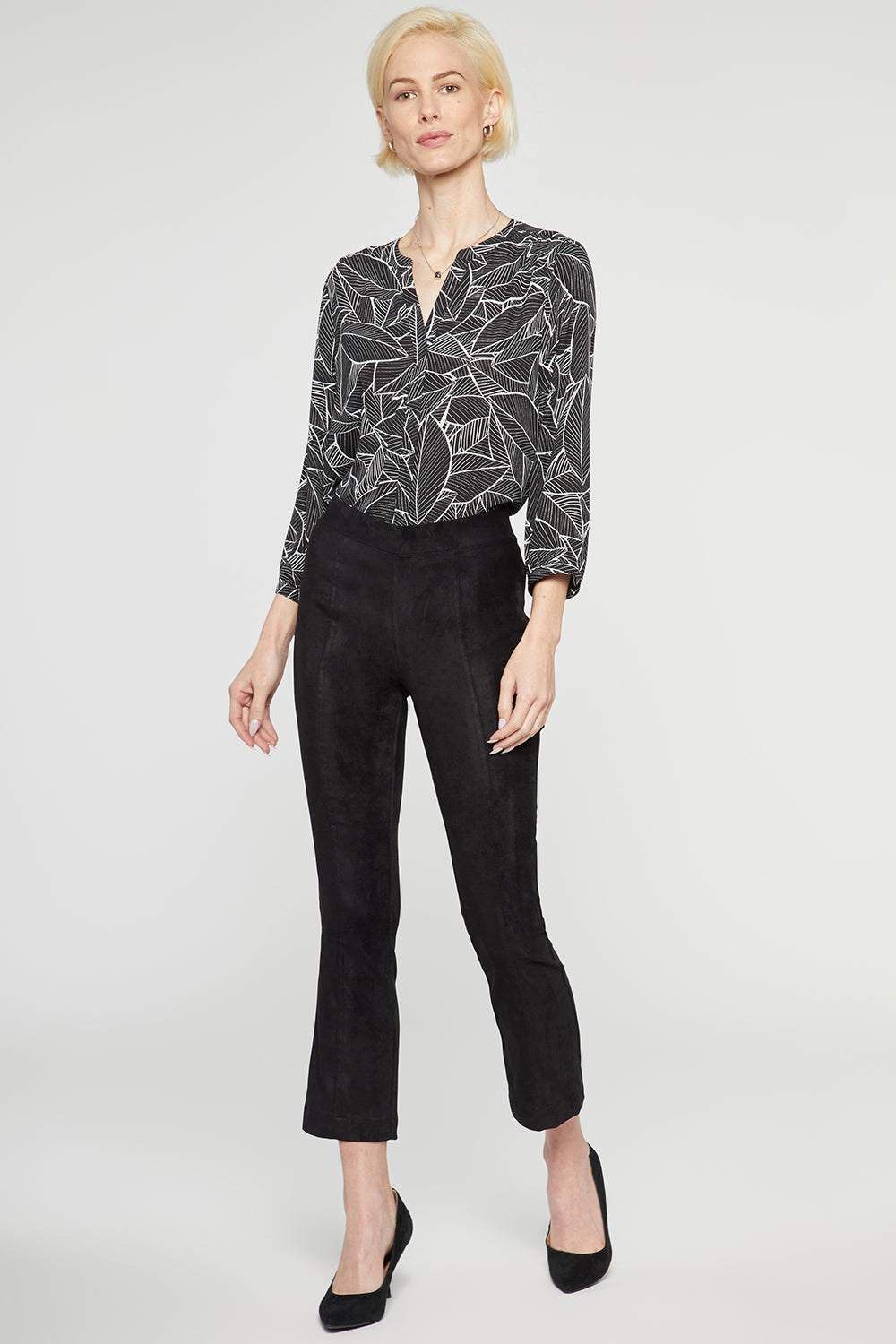 NYDJ Slim Bootcut Pull-On Pants In Stretch Faux Suede - Black