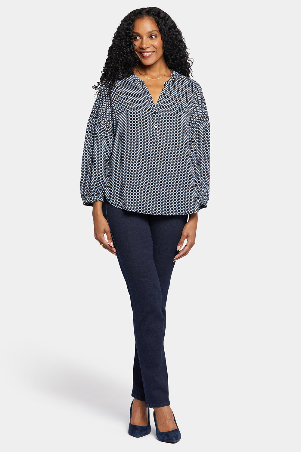 NYDJ Paulina Peasant Blouse  - Diamond Peak