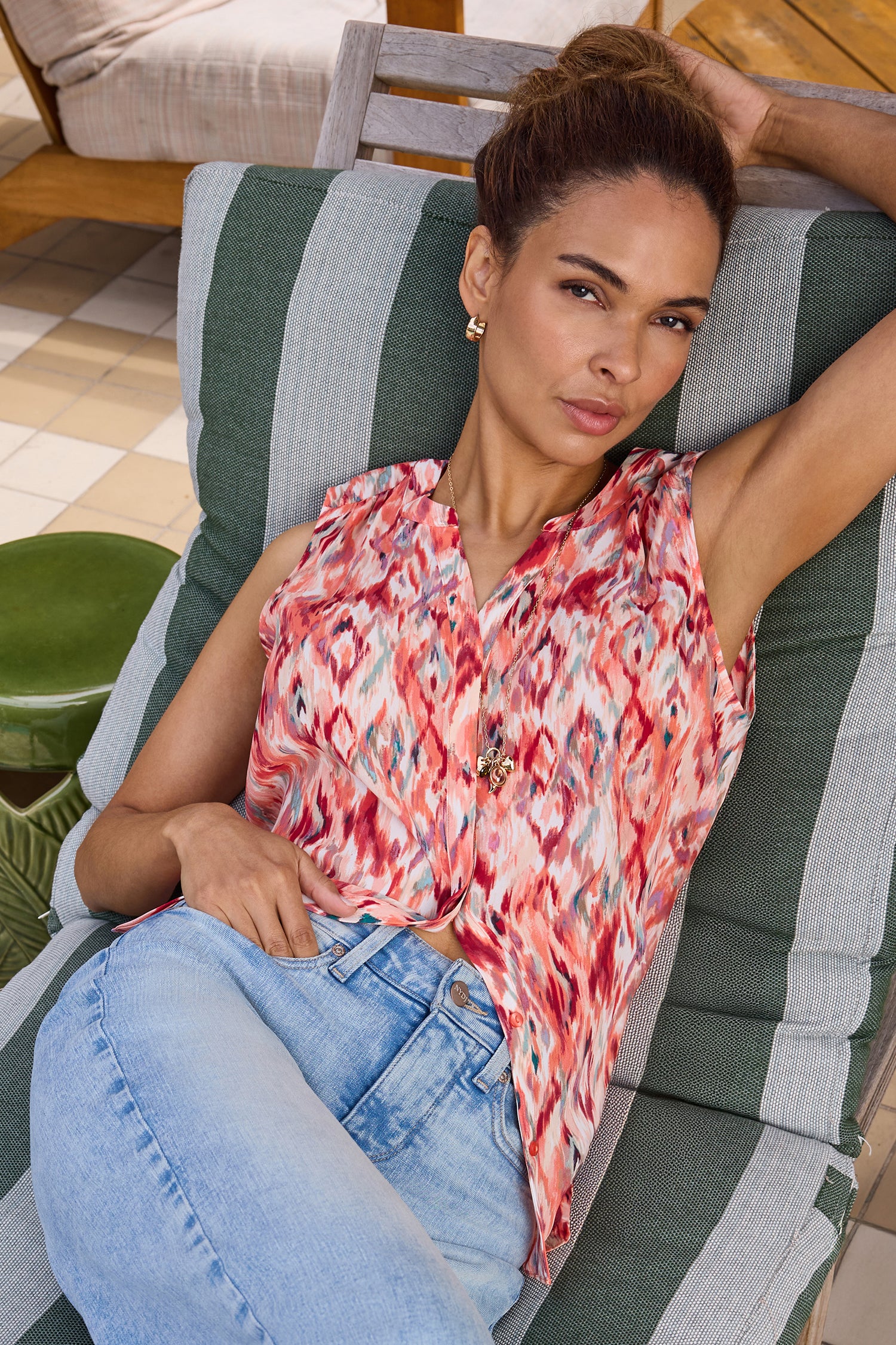 NYDJ Sleeveless Pintuck Blouse  - Mojave Mirage