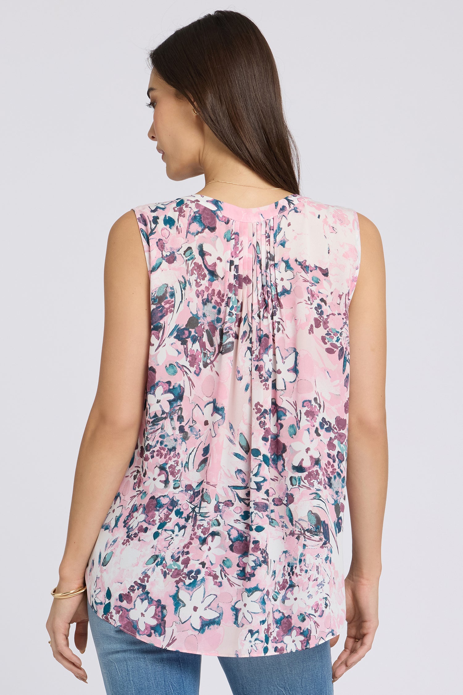 NYDJ Sleeveless Pintuck Blouse  - Floral Dreams
