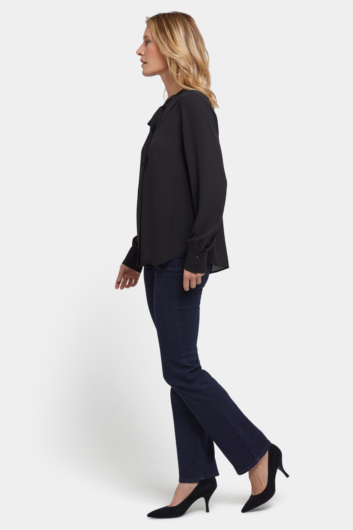 NYDJ Tie-Neck Blouse  - Black