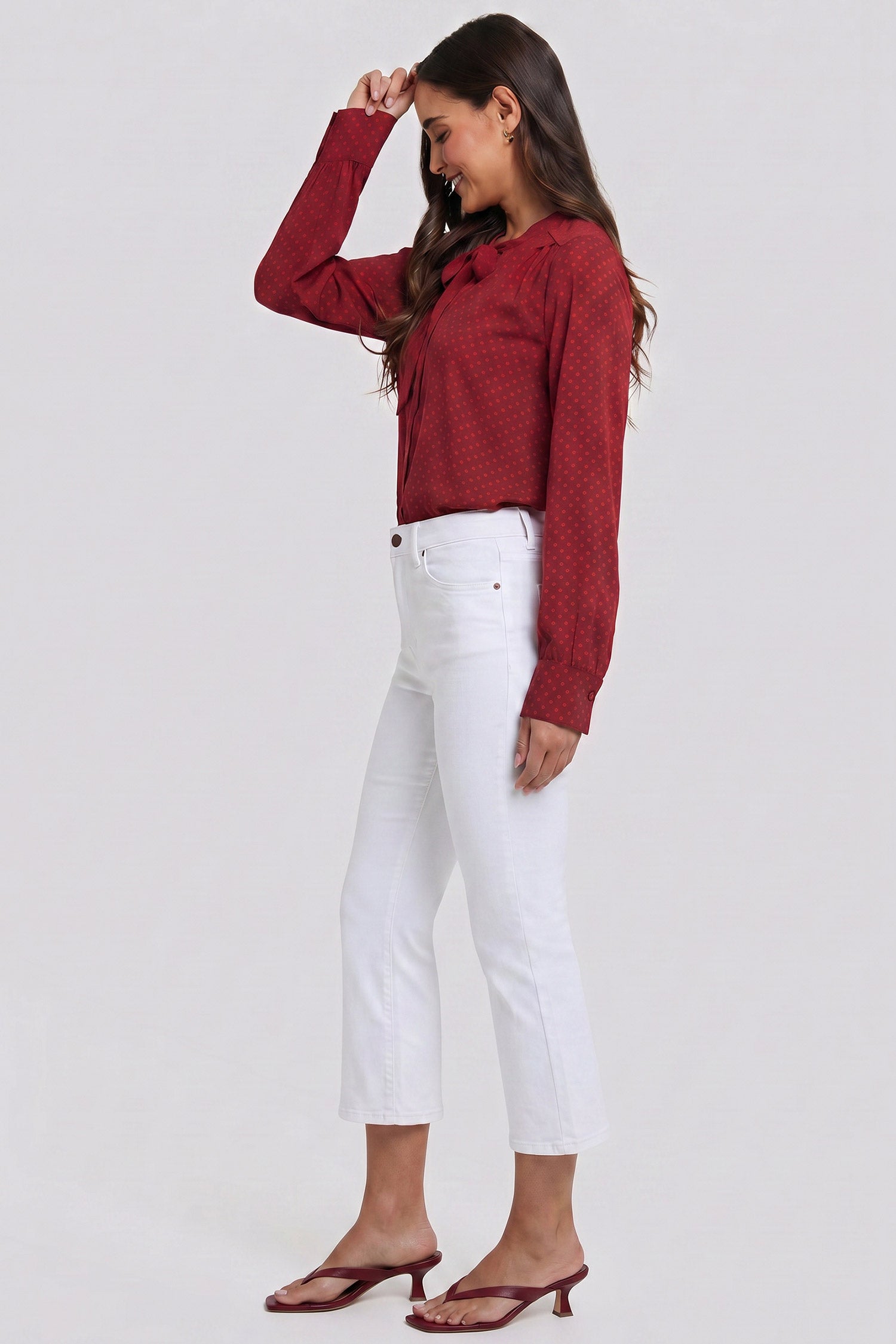 NYDJ Tie-Neck Blouse  - Claret Dots