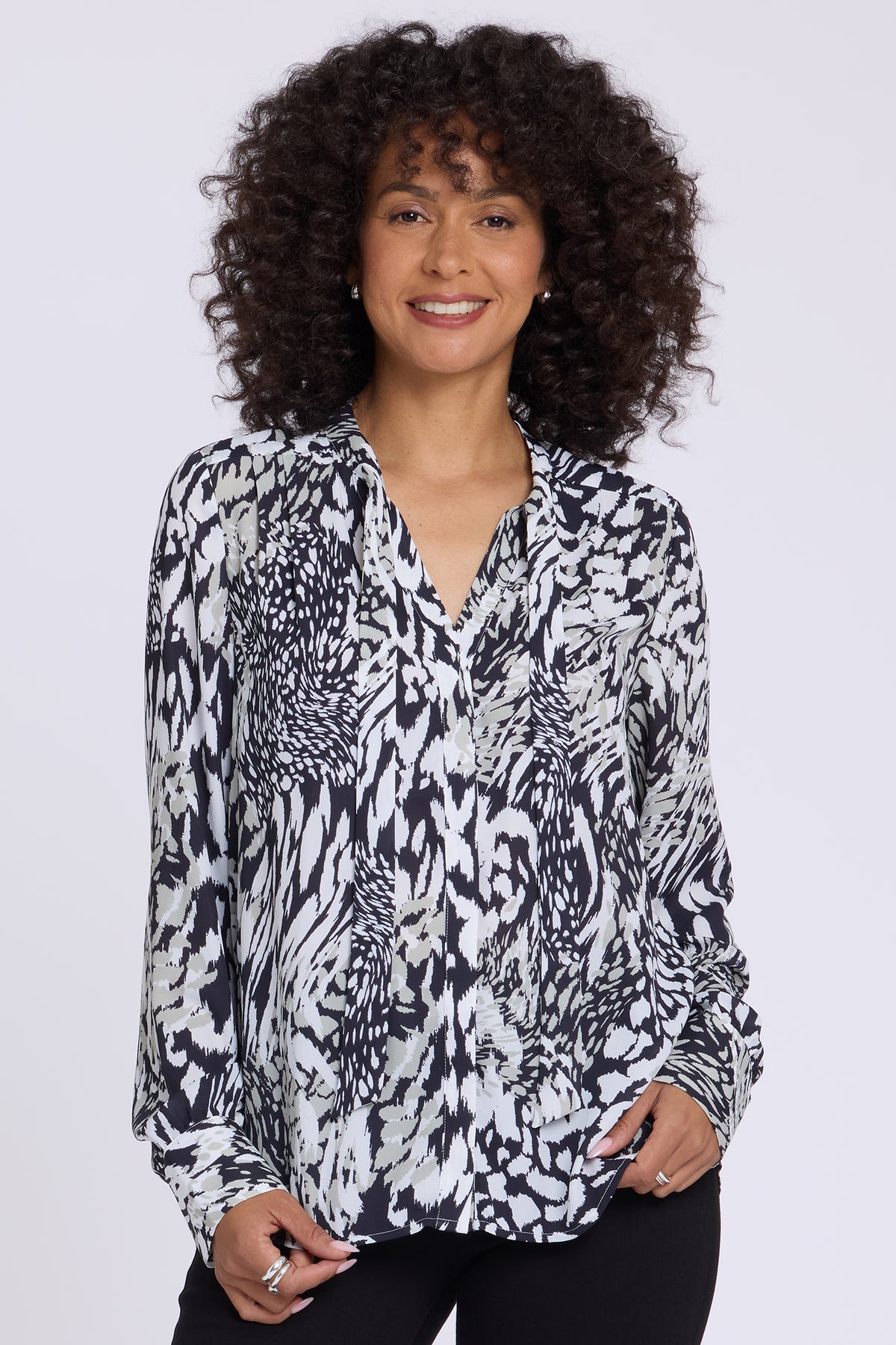 NYDJ Tie-Neck Blouse  - Bengal Cat Black