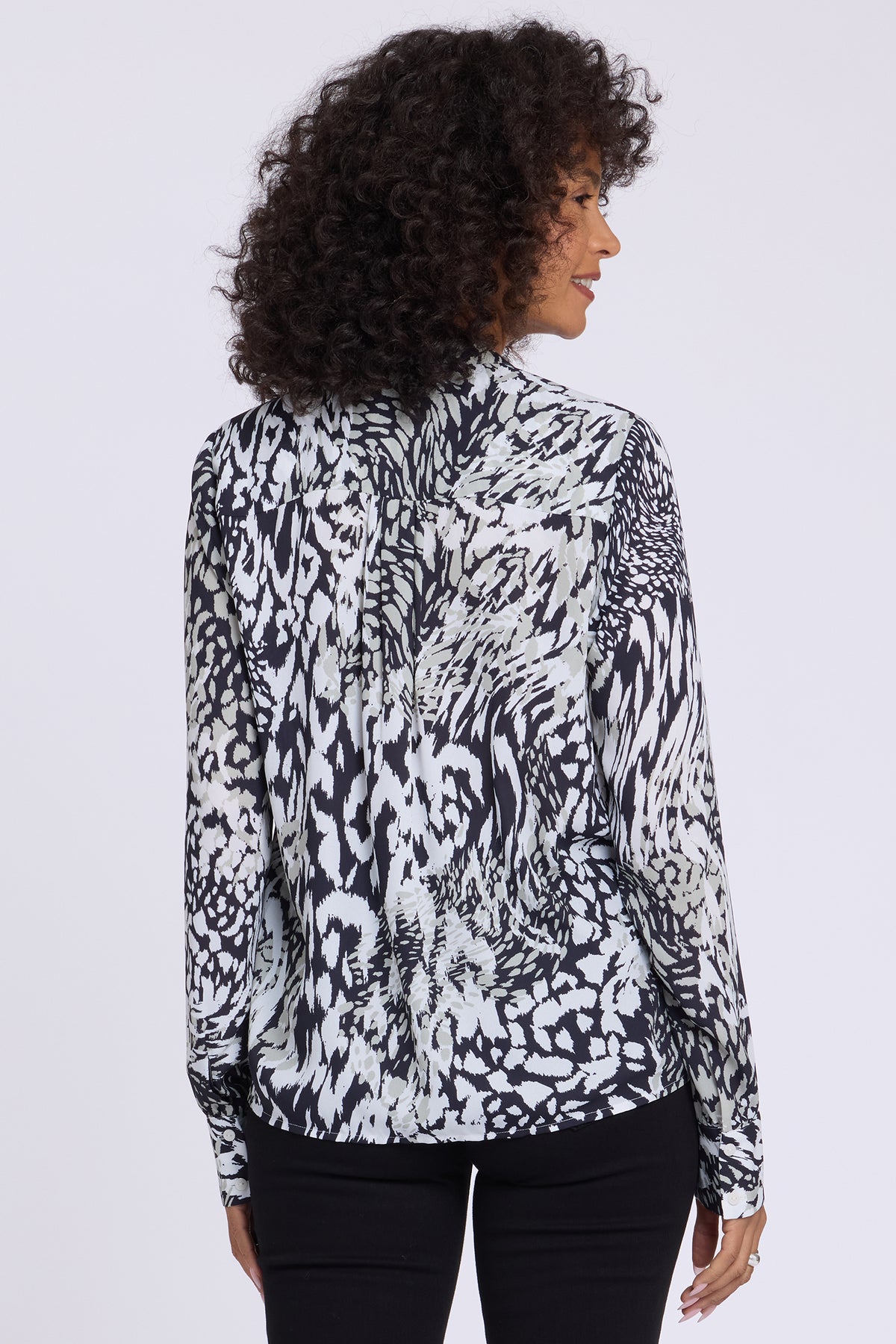 NYDJ Tie-Neck Blouse  - Bengal Cat Black