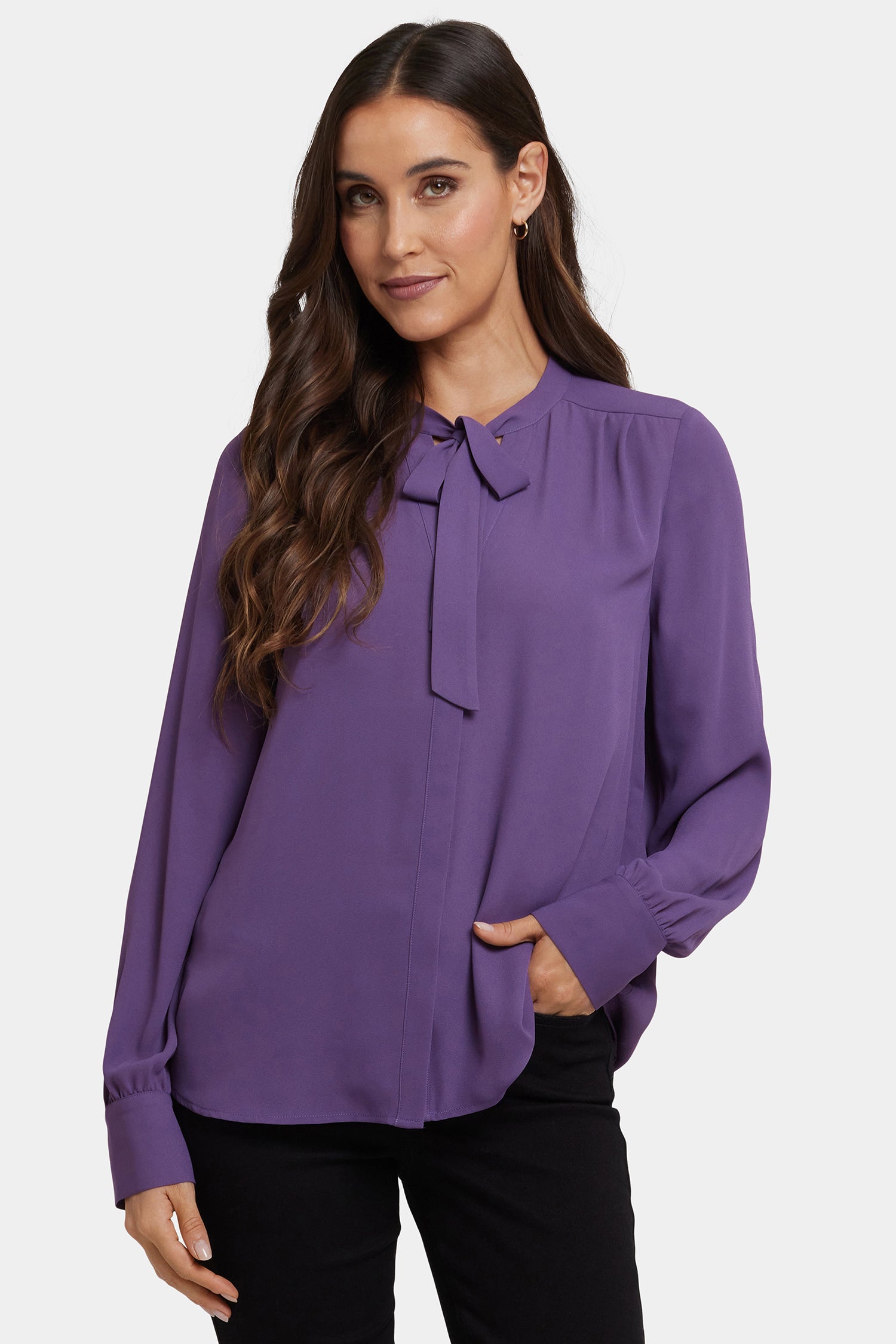 NYDJ Tie-Neck Blouse  - Grape Royale