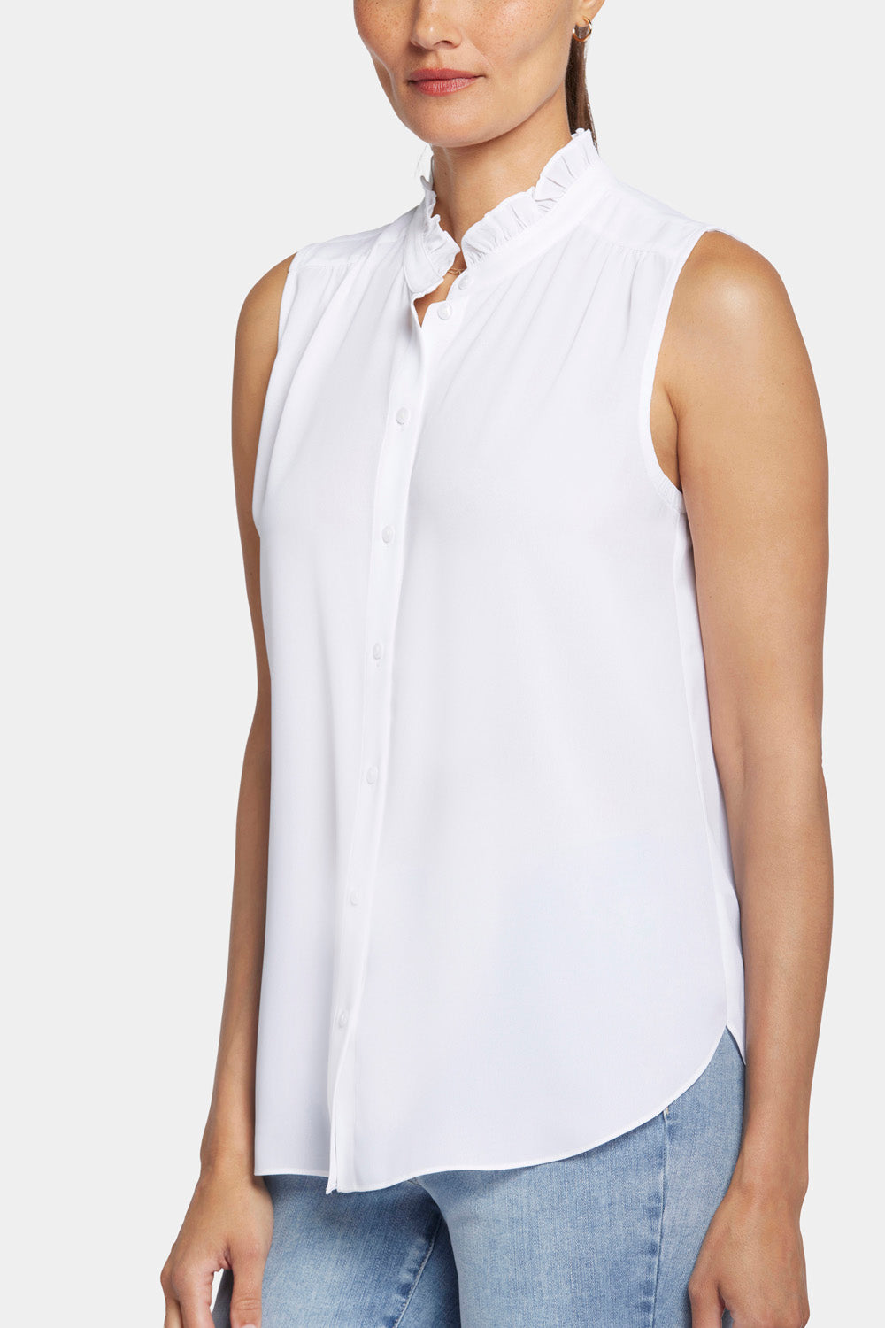 NYDJ Sleeveless Ruffle Neck Blouse  - Optic White