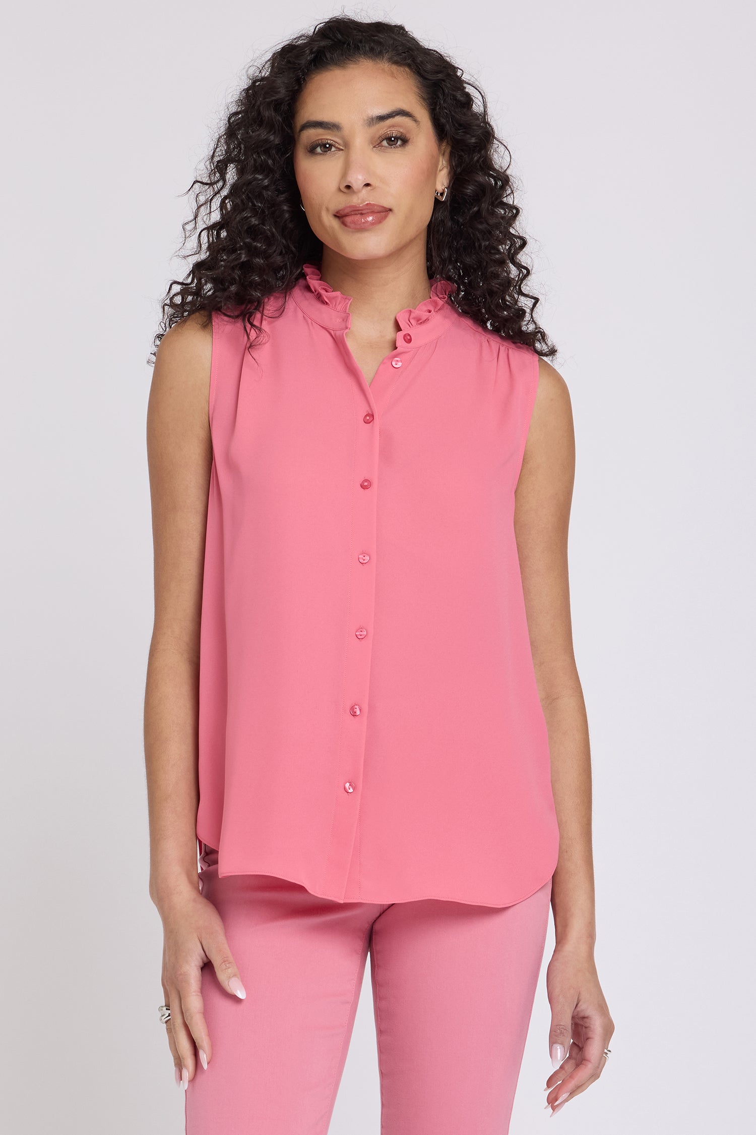 NYDJ Sleeveless Ruffle Neck Blouse  - Desert Rose
