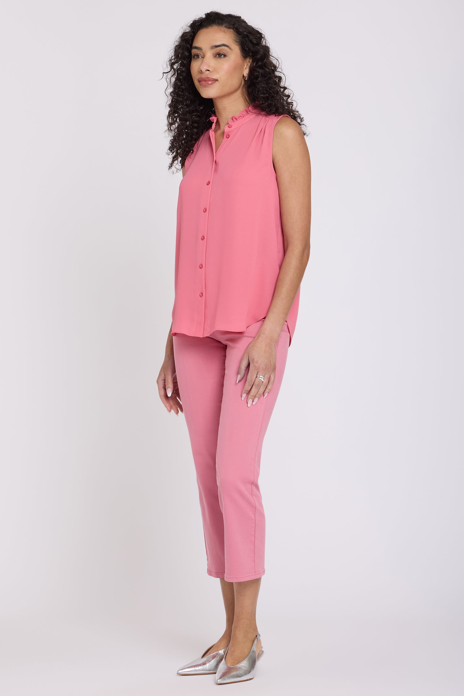 NYDJ Sleeveless Ruffle Neck Blouse  - Desert Rose