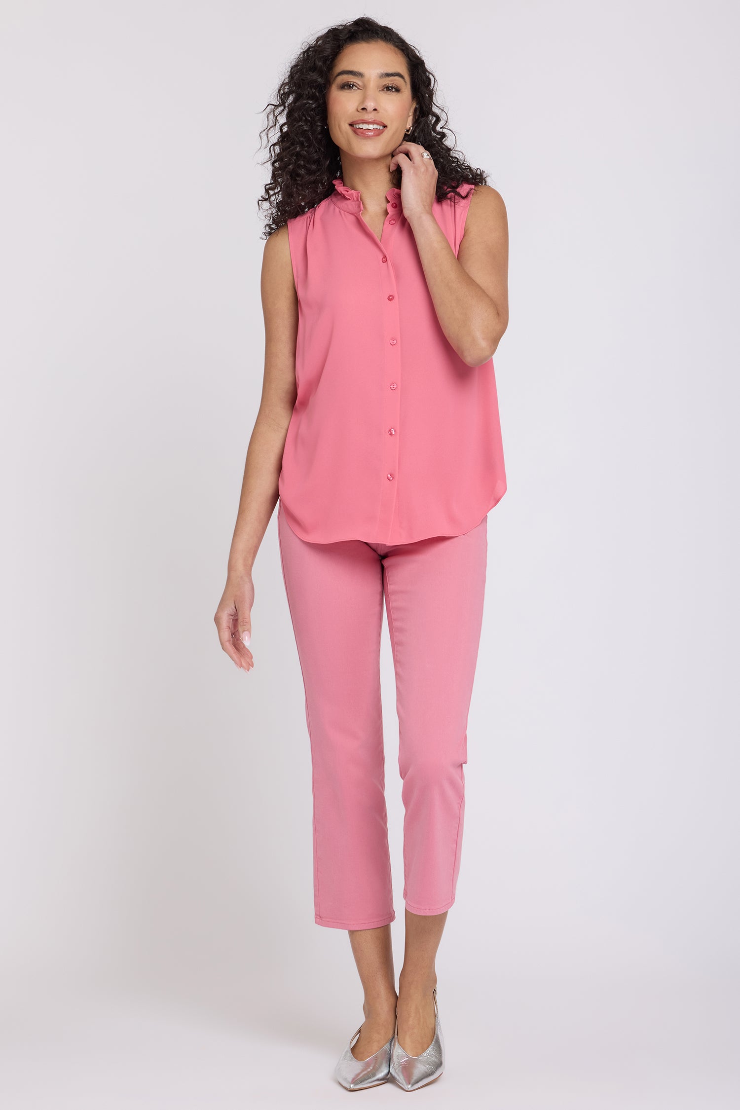 NYDJ Sleeveless Ruffle Neck Blouse  - Desert Rose