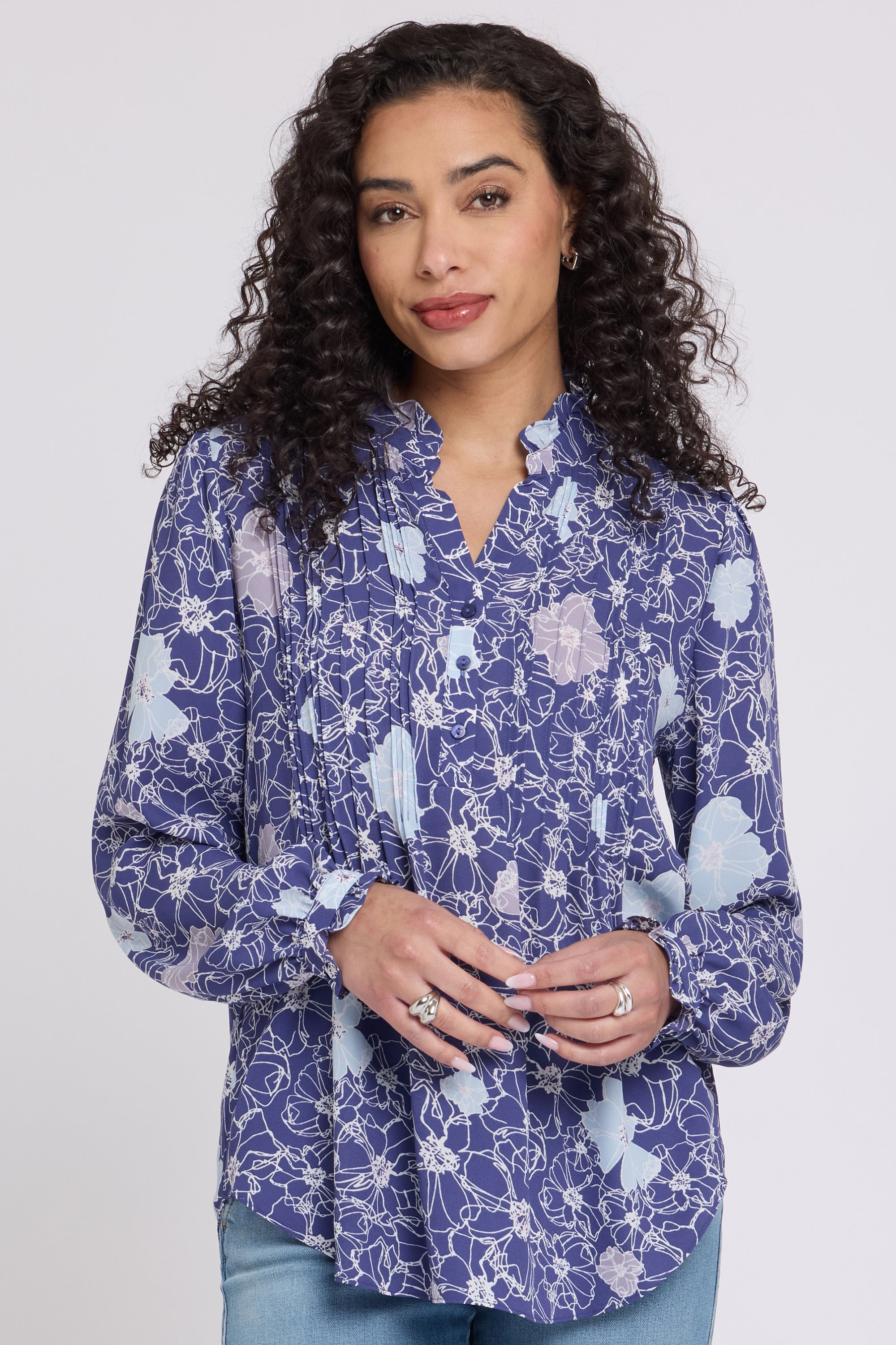 NYDJ Pleated Front Tunic  - Poppies at Dusk