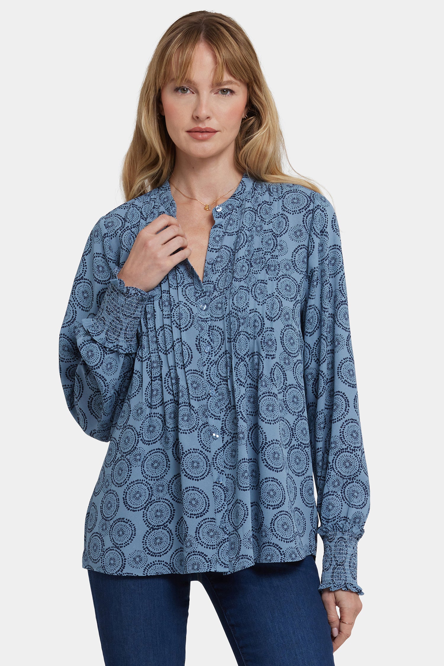 NYDJ Pleated Peasant Blouse  - Rain Garden