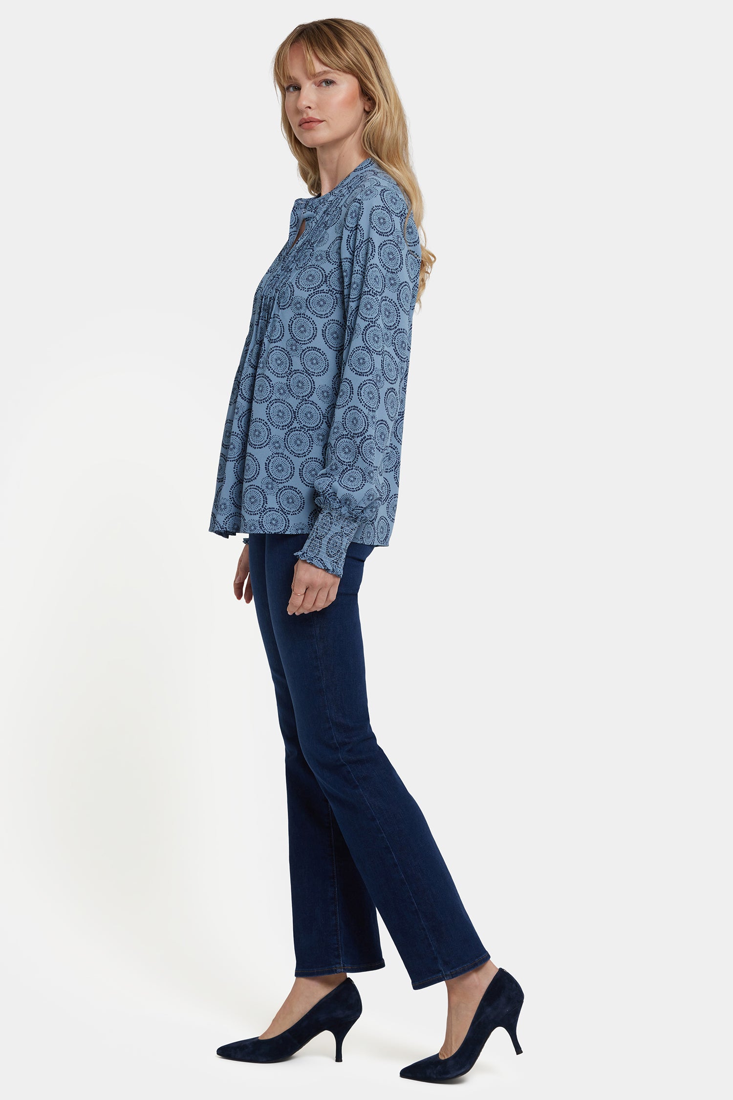 NYDJ Pleated Peasant Blouse  - Rain Garden