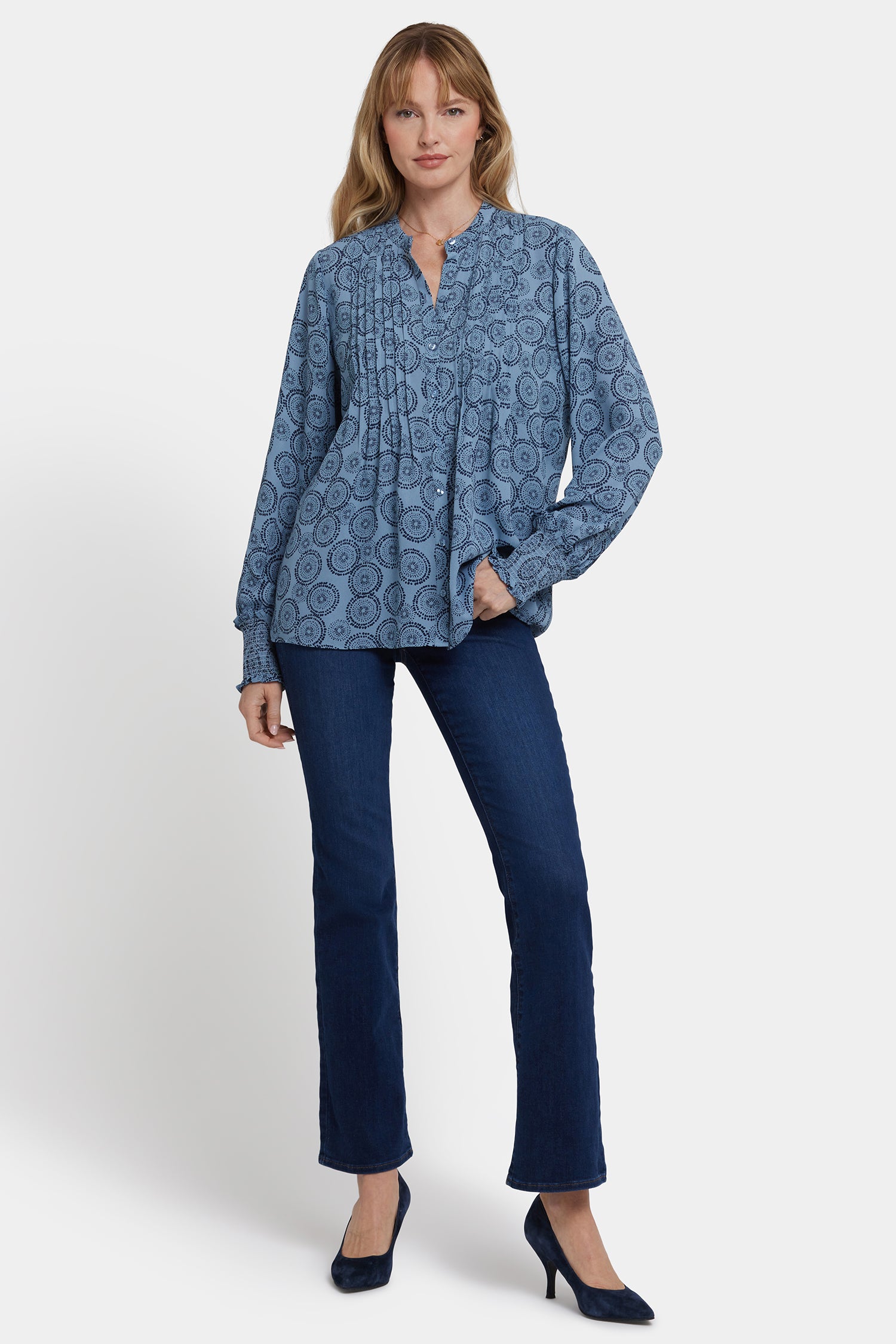 NYDJ Pleated Peasant Blouse  - Rain Garden