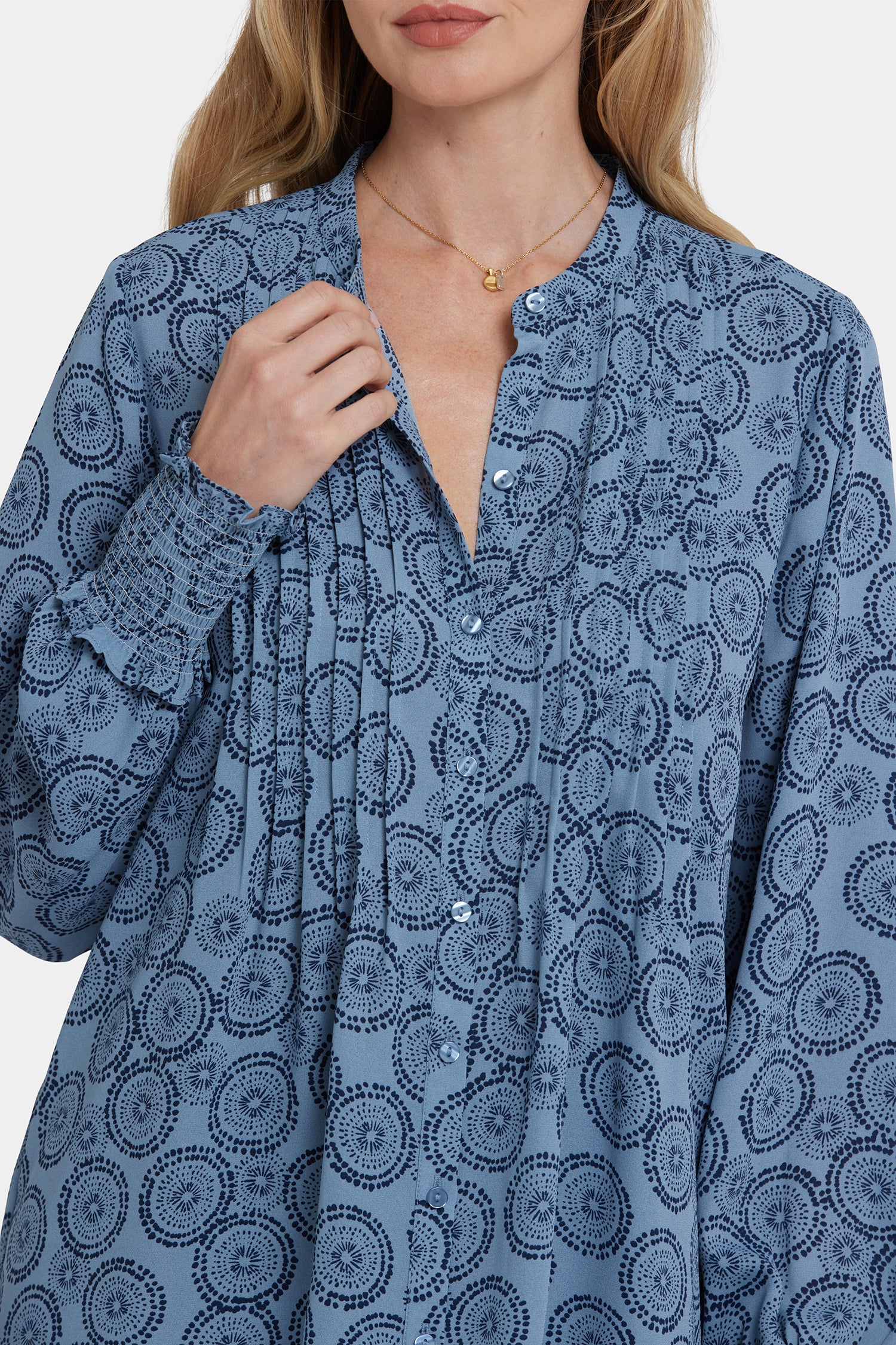 NYDJ Pleated Peasant Blouse  - Rain Garden