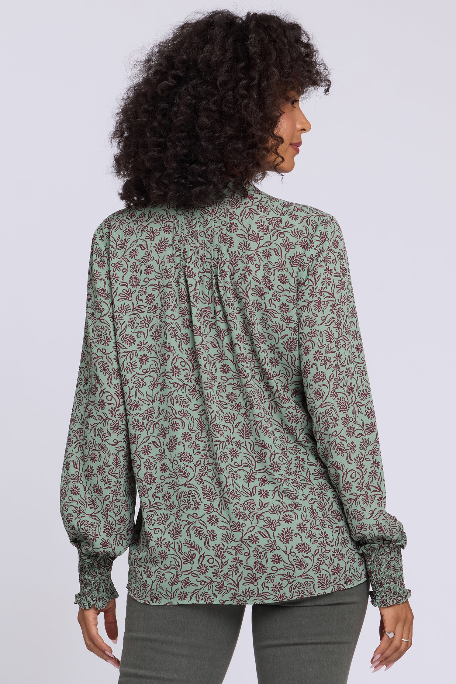 NYDJ Pleated Peasant Blouse  - Morningside Meadow Wine