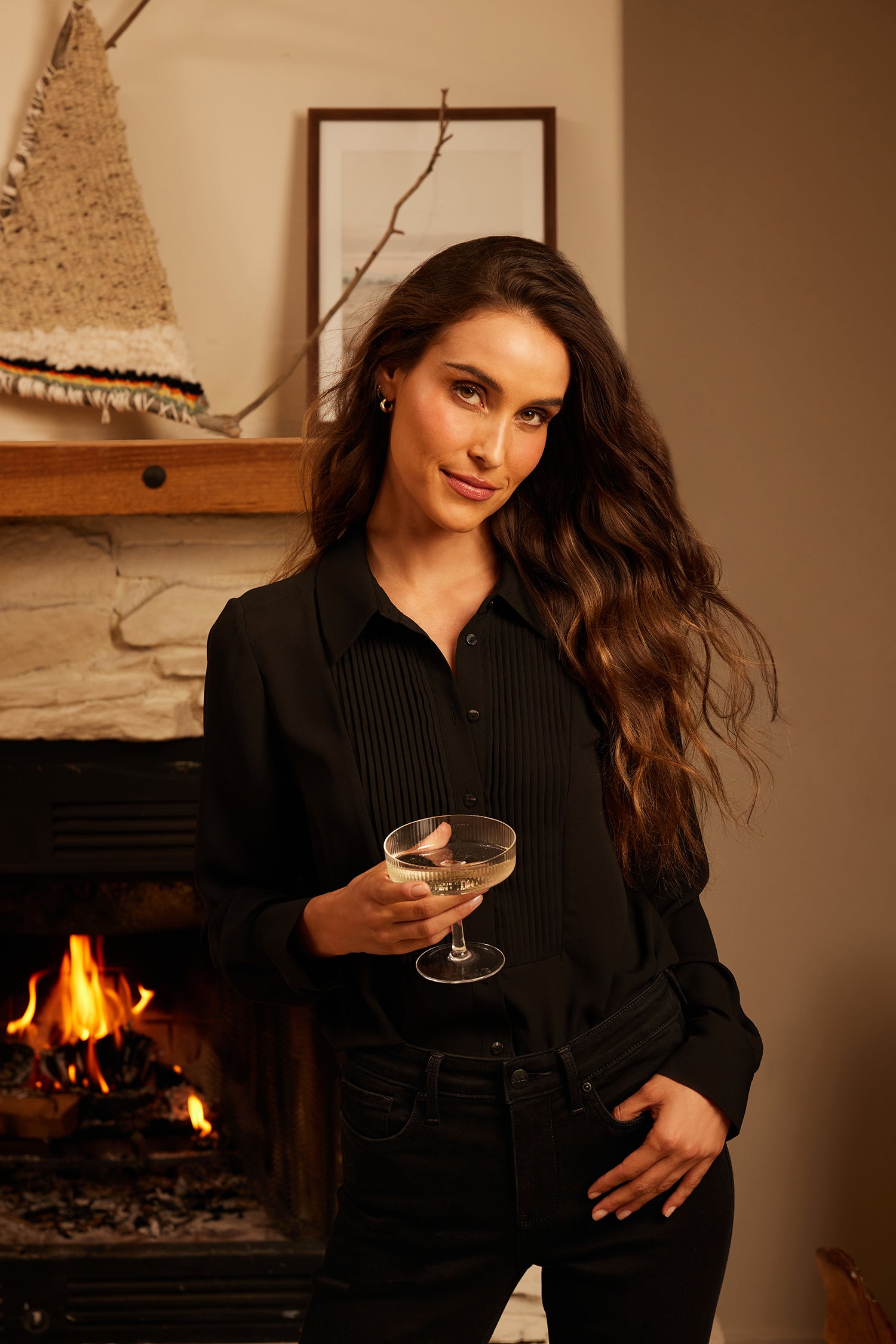 NYDJ Tuxedo Blouse  - Black