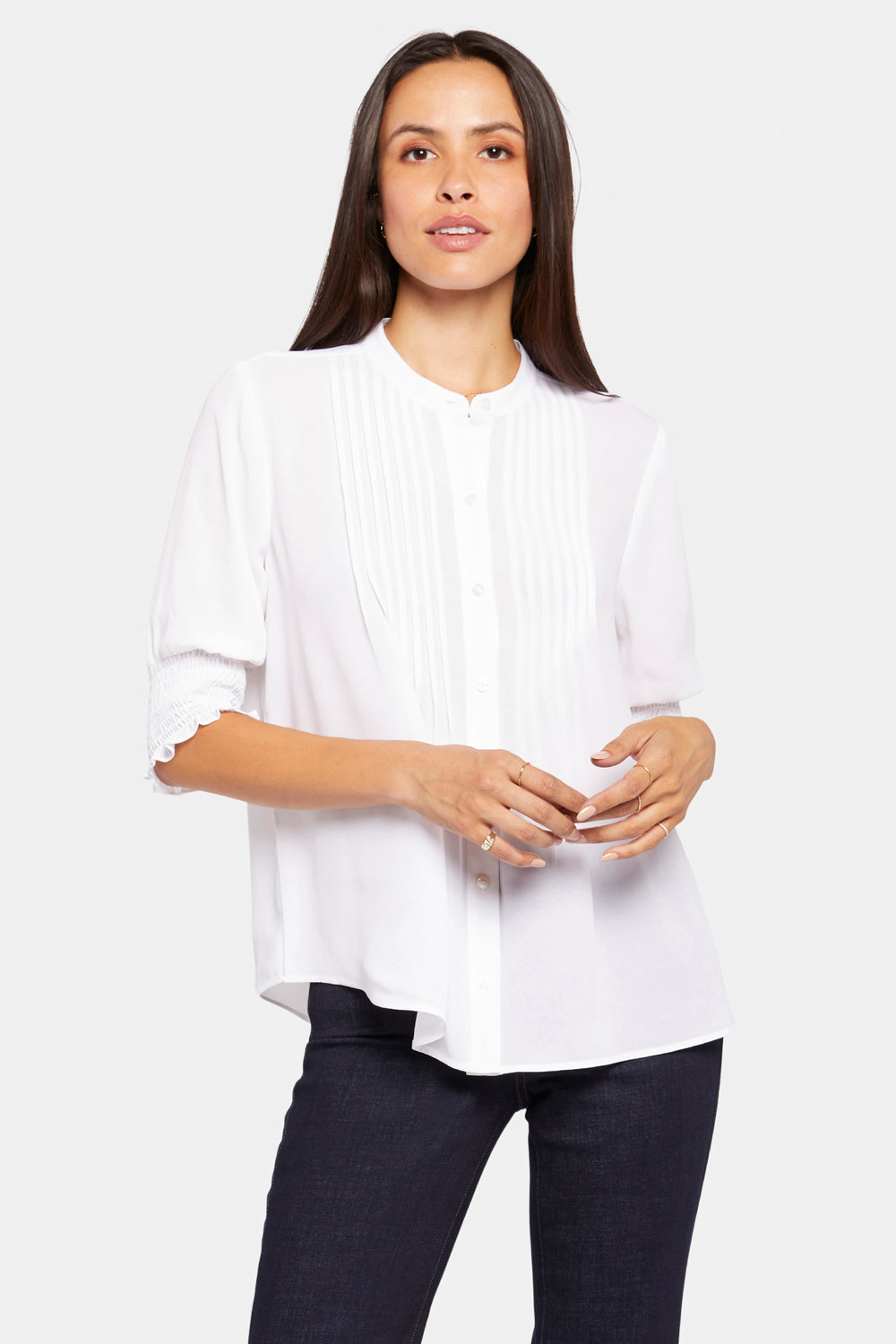 NYDJ Pleated Short Sleeved Blouse  - Optic White